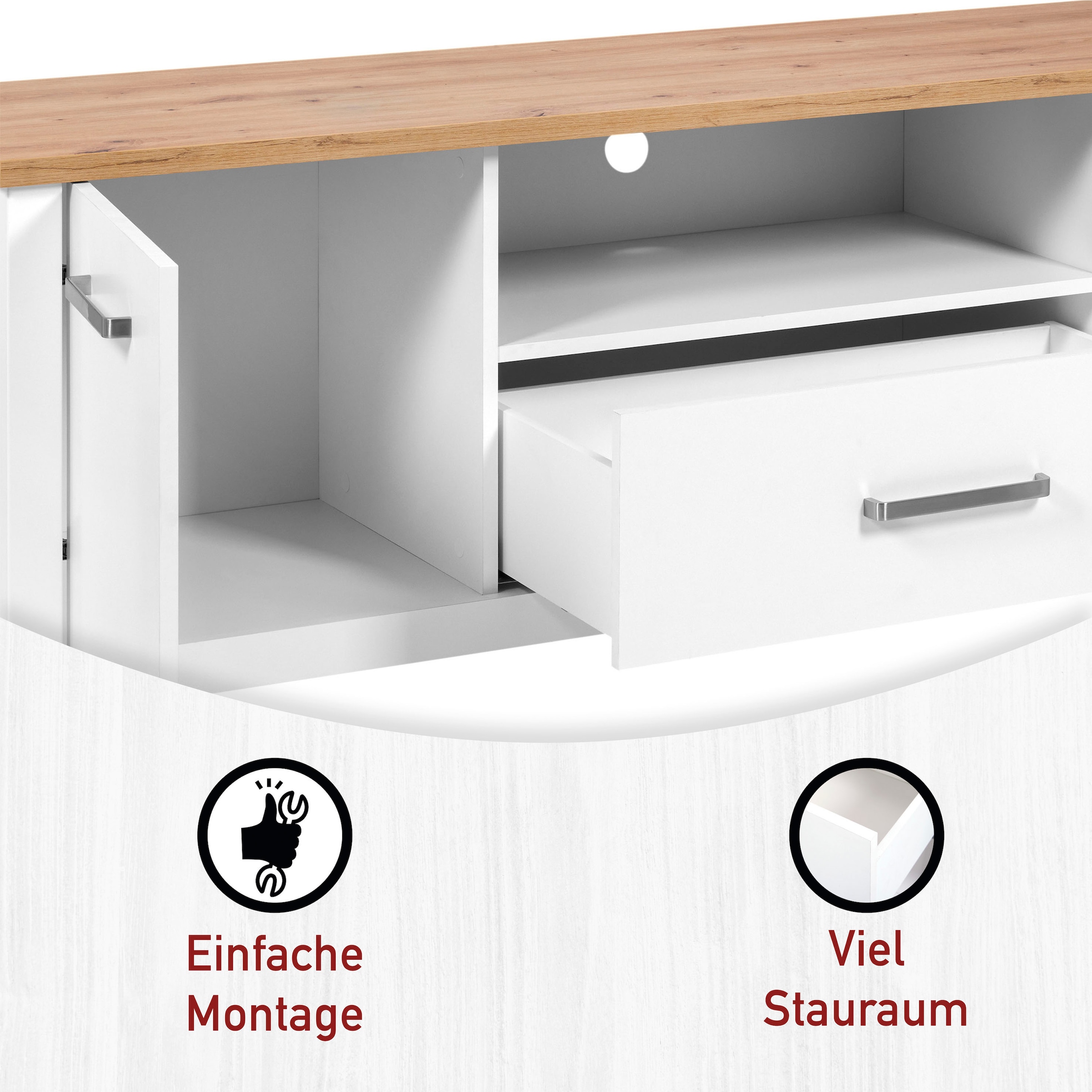Inter Link TV-Board »Pienza, Weiss/Artisan Eiche Nachbildung, viel Stauraum, Softclose« 1 Stk. tlg. TV Lowboard mit Kabeldurchführung, Skandi Look, 173 x 45 x 64 cm