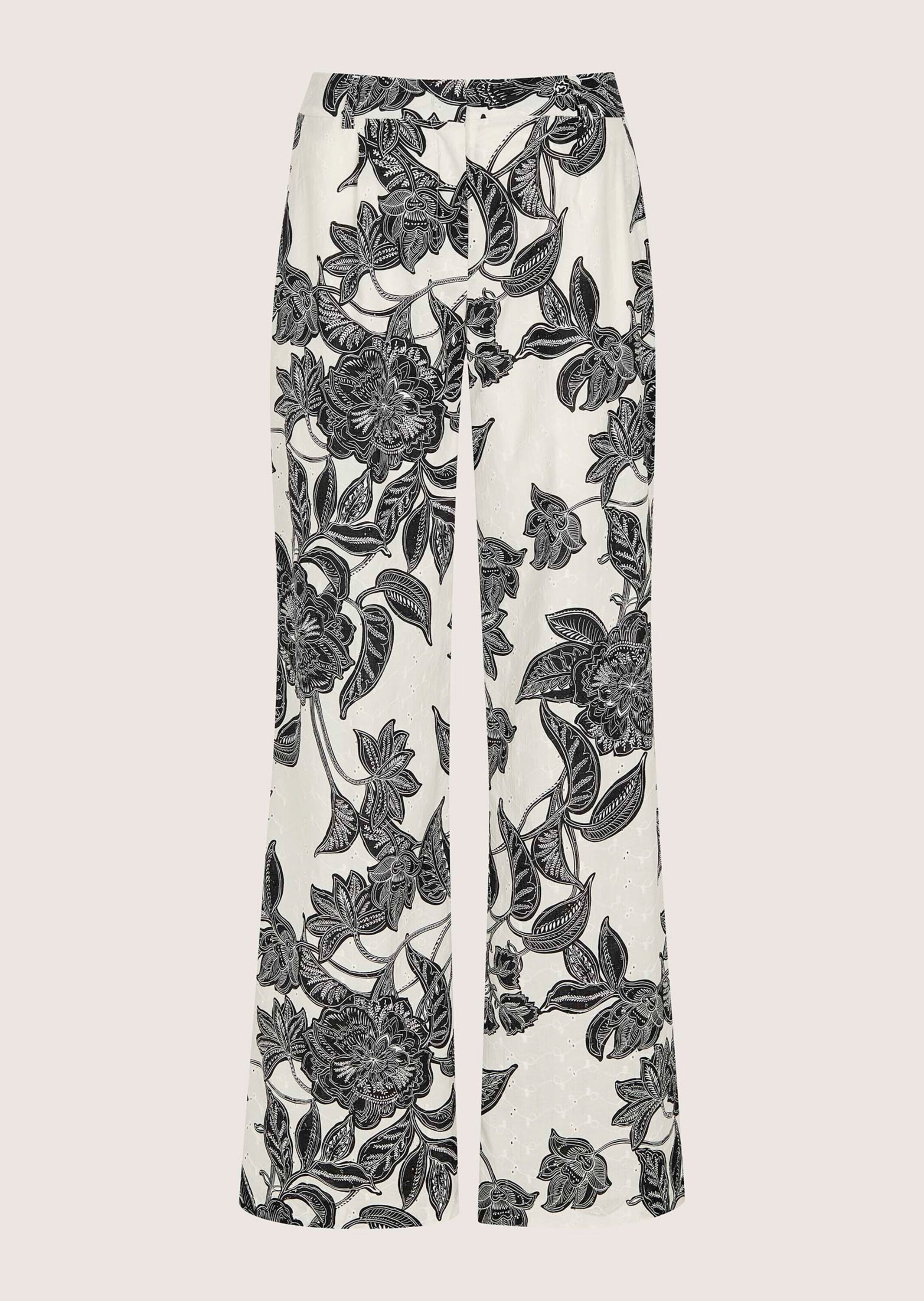 MADELEINE "Druckhose Baumwollhose mit floralem Print" Baumwoll-Druckhose mit Madeirastickerei