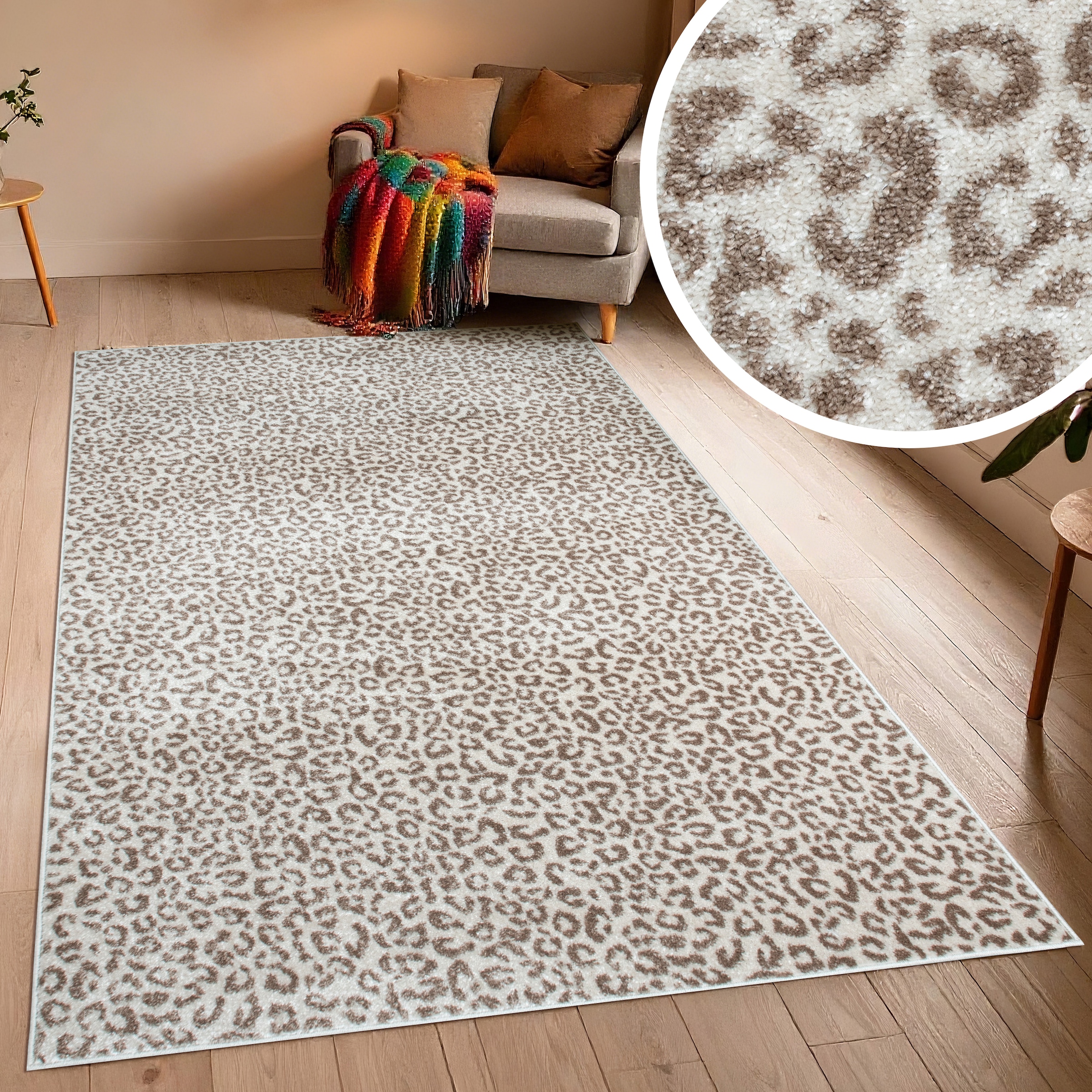 OTTO home Teppich »Fynna, Leoparden-Muster, Animalprint« rechteckig 9 mm Höhe besonders weicher Flor, Wohnzimmer, Schlafzimmer, Esszimmer, Leo