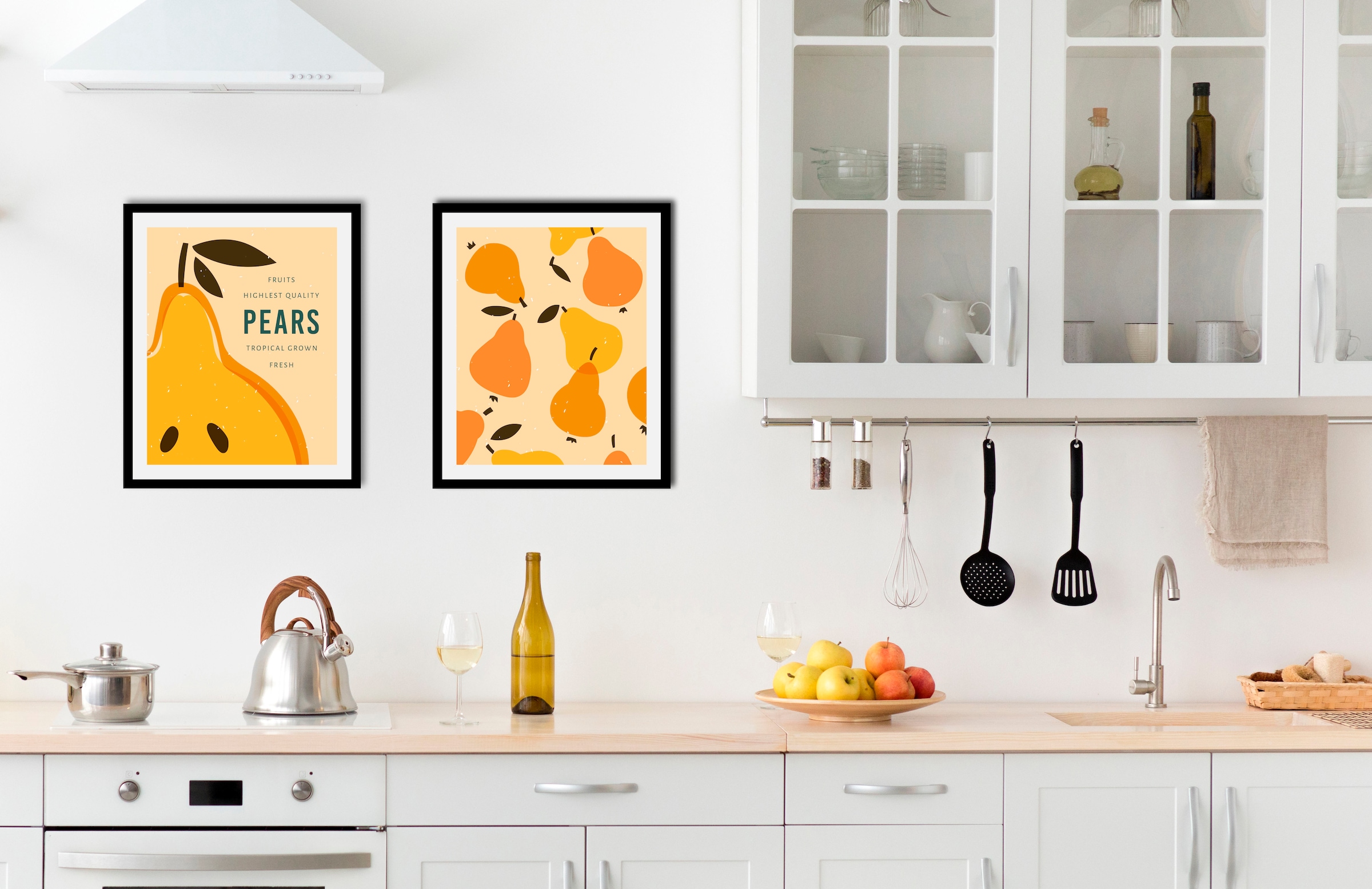 queence Bild "Set Pears", Obst-Obst Bilder-Schriftzüge-Schriftzug-Essen-Leb günstig online kaufen