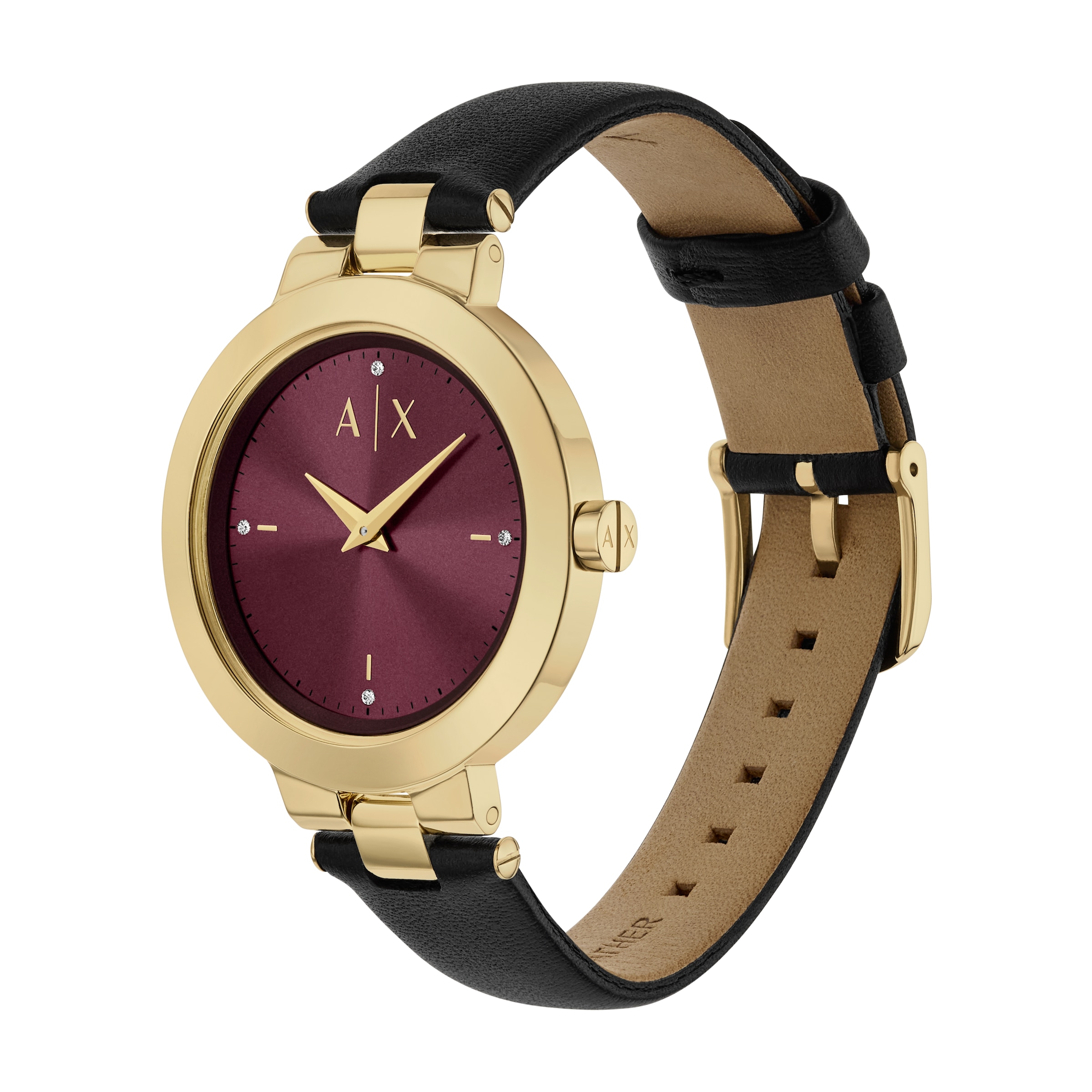 ARMANI EXCHANGE Quarzuhr, Armbanduhr, Damenuhr, Lederarmband, analog, Glassteine