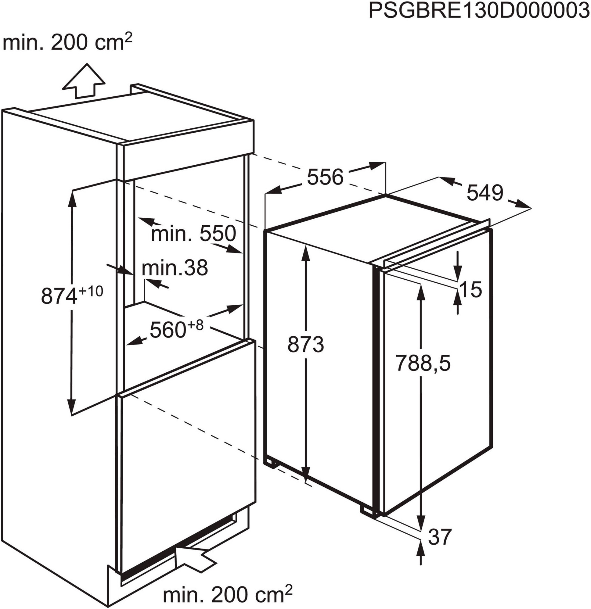 AEG Einbaukühlschrank Serie 5000 »TSK5O88WDF«, 203 L, variable Glasablagen bis zu 25 kg belastbar, Touch, Festtür