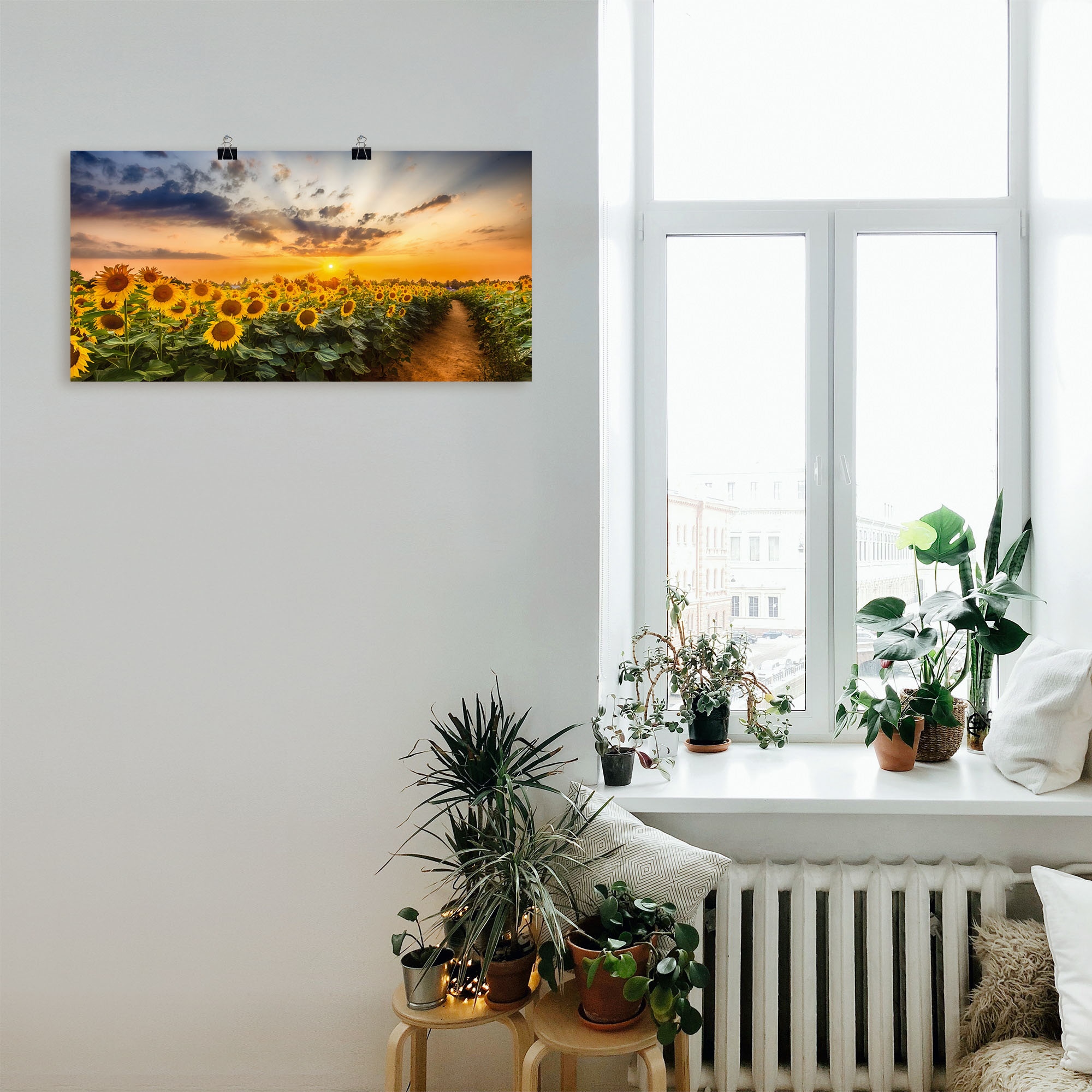 Artland Wandbild »Sonnenblumenfeld bei Sonnenuntergang« Blumenbilder 1 Stk. tlg. als Alubild, Leinwandbild, Poster in verschied. Größen