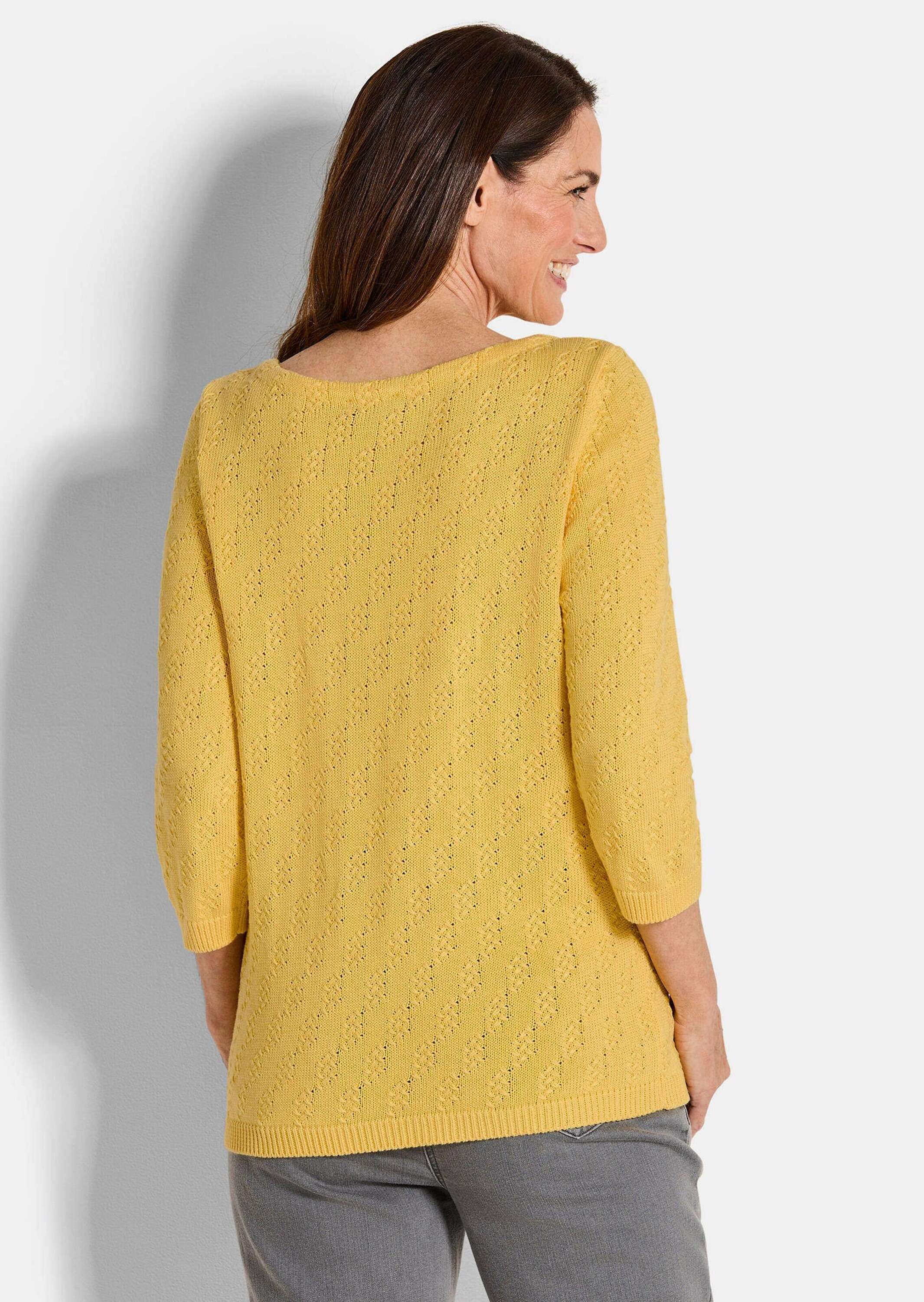 GOLDNER Rundhalspullover »Halbarm Baumwollpullover mit Struktur«