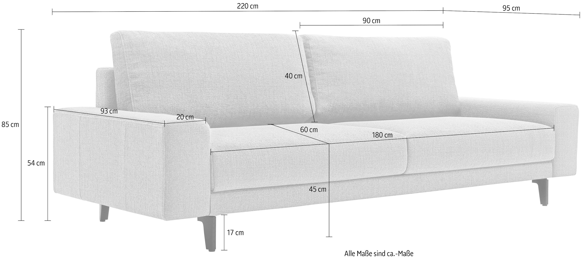 hülsta sofa 3-Sitzer »hs.450«, Armlehne breit niedrig, Alugussfüße in umbragrau, Breite 220 cm