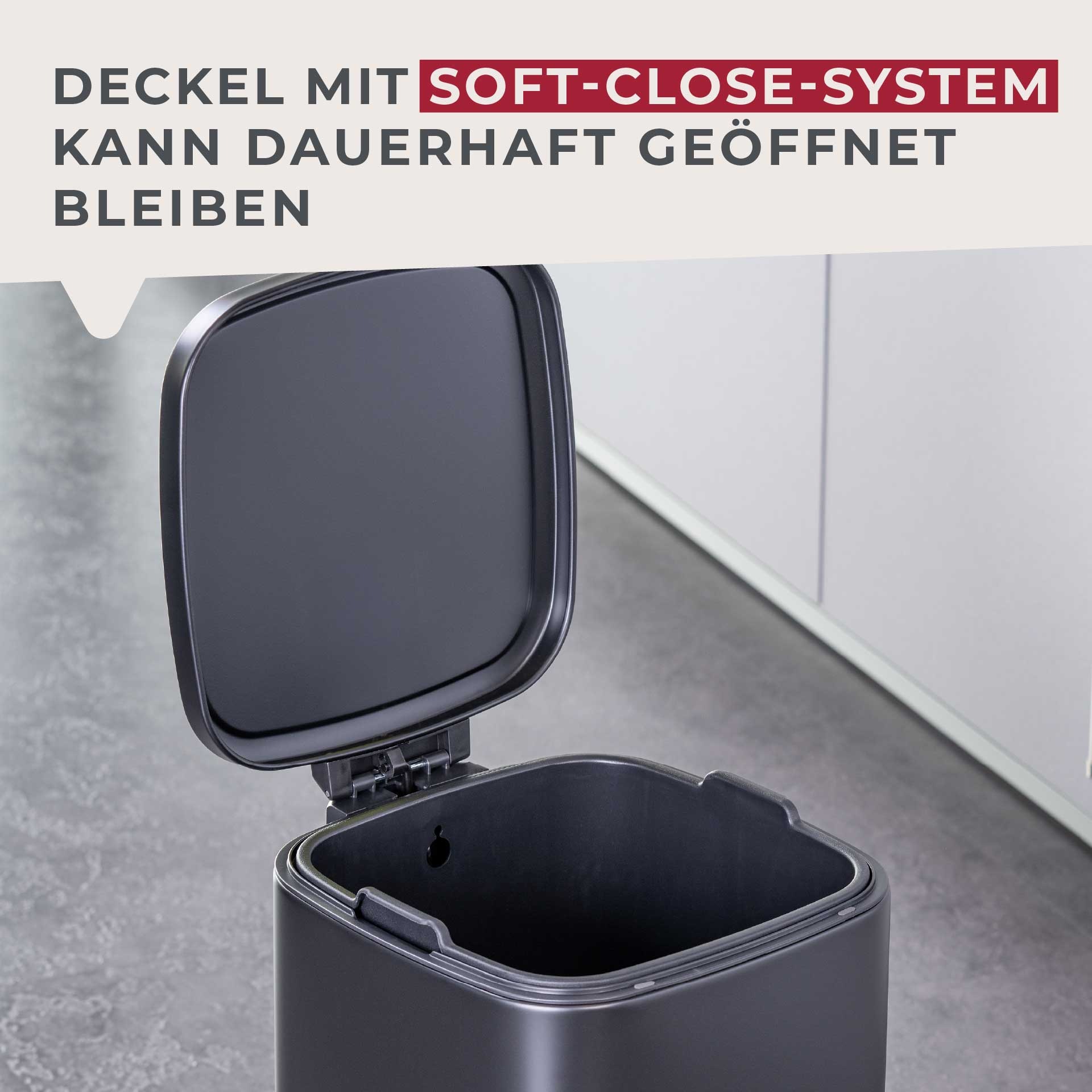 FACKELMANN Mülleimer »LONDON, Pedal-Abfalleimer 20L« 1 Behälter mit gedämpftem Deckel & Anti-Fingerprint Oberfläche, Höhe ca. 43,5 cm