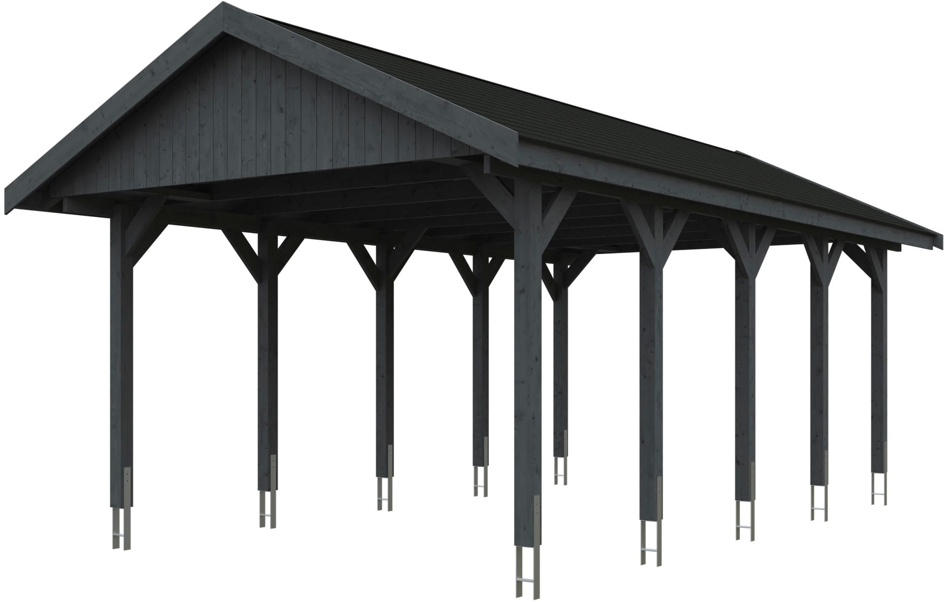 Skanholz Einzelcarport "Wallgau", Nadelholz, 340 cm, Schiefergrau, mit schwarzen Dachschindeln