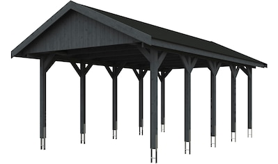 Einzelcarport »Wallgau«, Nadelholz, 340 cm, Schiefergrau, 430x750cm, schwarze Schindeln