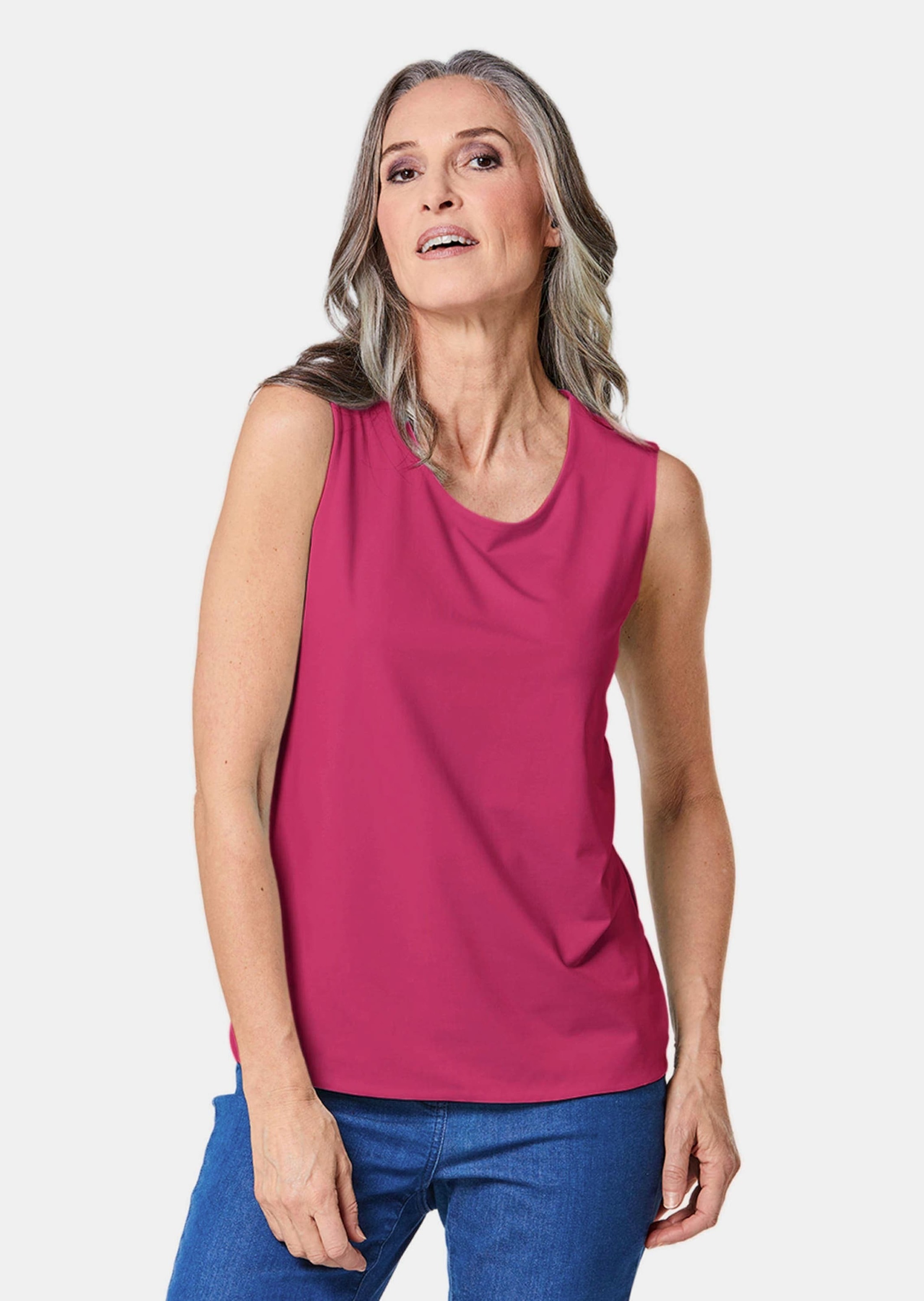 Trägertop GOLDNER "Gepflegtes Top in formstabiler Ware", Damen, Gr. 44, rosa (pink), Obermaterial: 82% Polyester PES. 18% Elasthan EL., normal, Sonstiges, Tops Trägertop, ohne 2