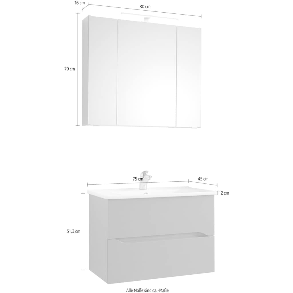 Saphir Badmöbel-Set »Quickset 2-teilig, Keramikwaschtisch mit LED-Spiegelschrank«, (2 St.)