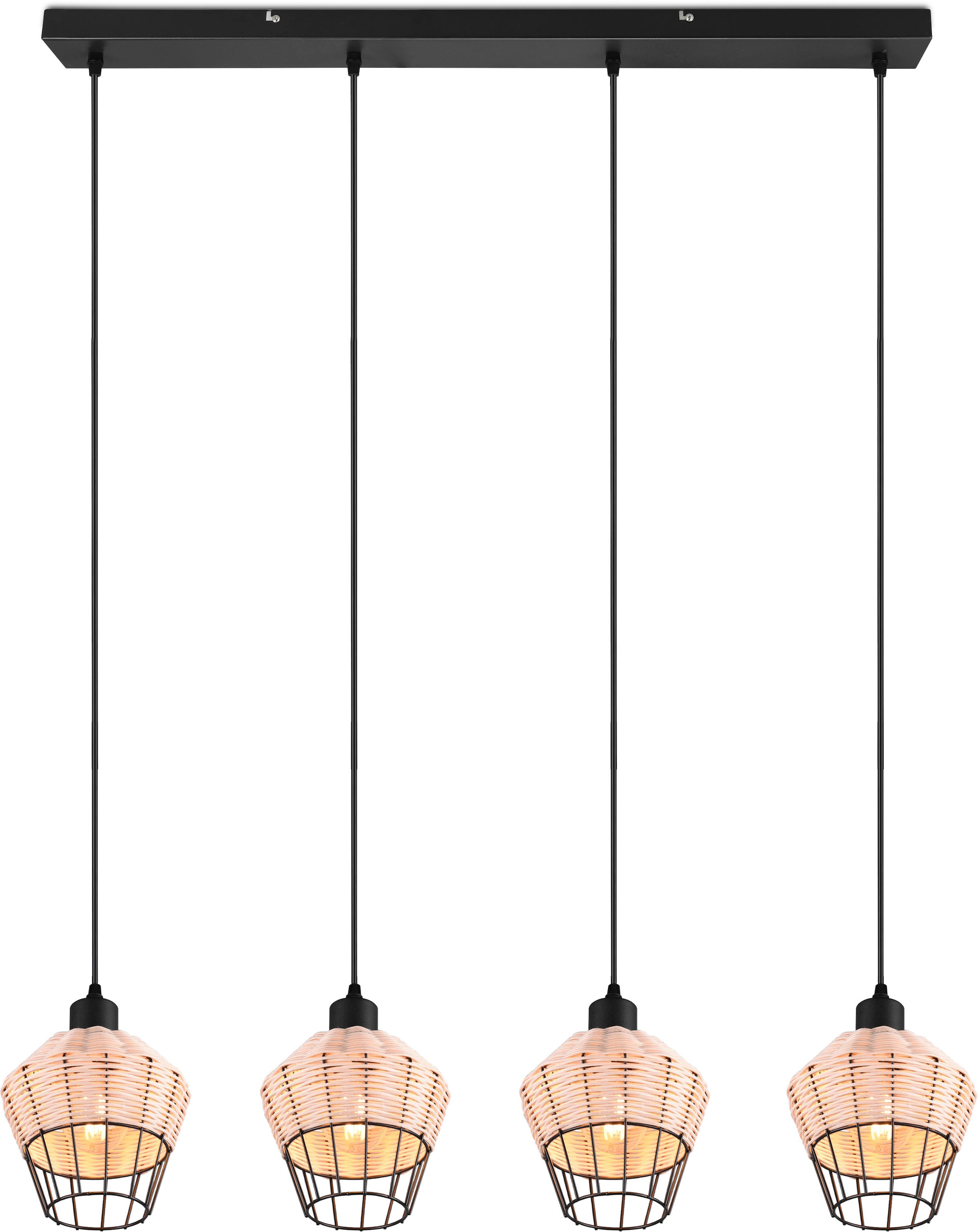 REALITY Leuchten Pendelleuchte »Borka«, 4 flammig, Leuchtmittel E27 | ohne Leuchtmittel, Boho Hängelampe aus Rattan 4-flammig exkl E27 max 40W höhenverstellbar