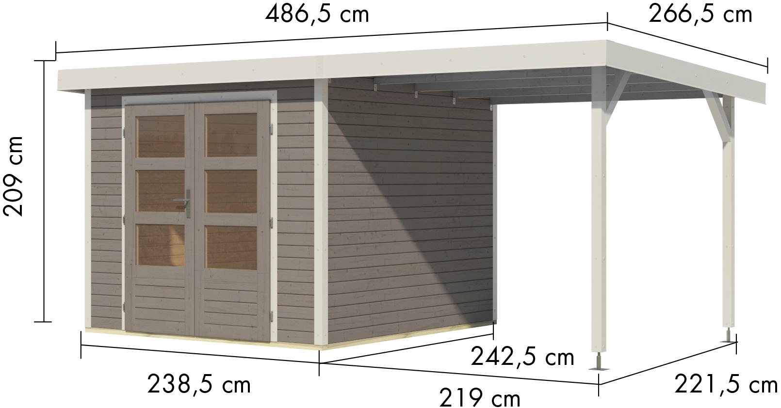 Karibu Gartenhaus »Jupiter 3,5«, in verschiedenen Farben, mit Anbaudach 2,35 m breit