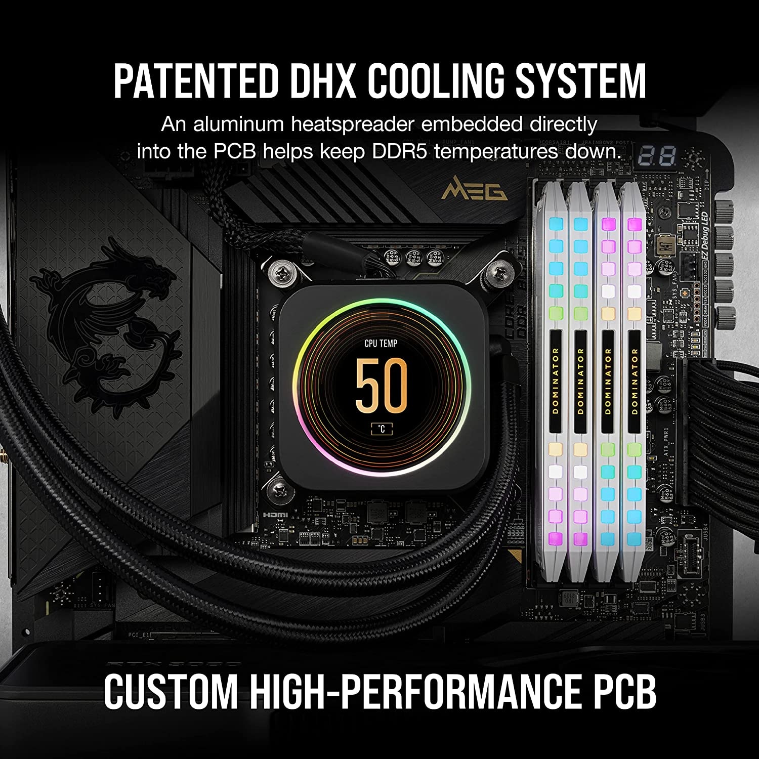 Corsair Arbeitsspeicher »DOMINATOR PLATINUM RGB DDR5 5200 White«, RGB Beleuchtung ICUE, INTEL optimiert