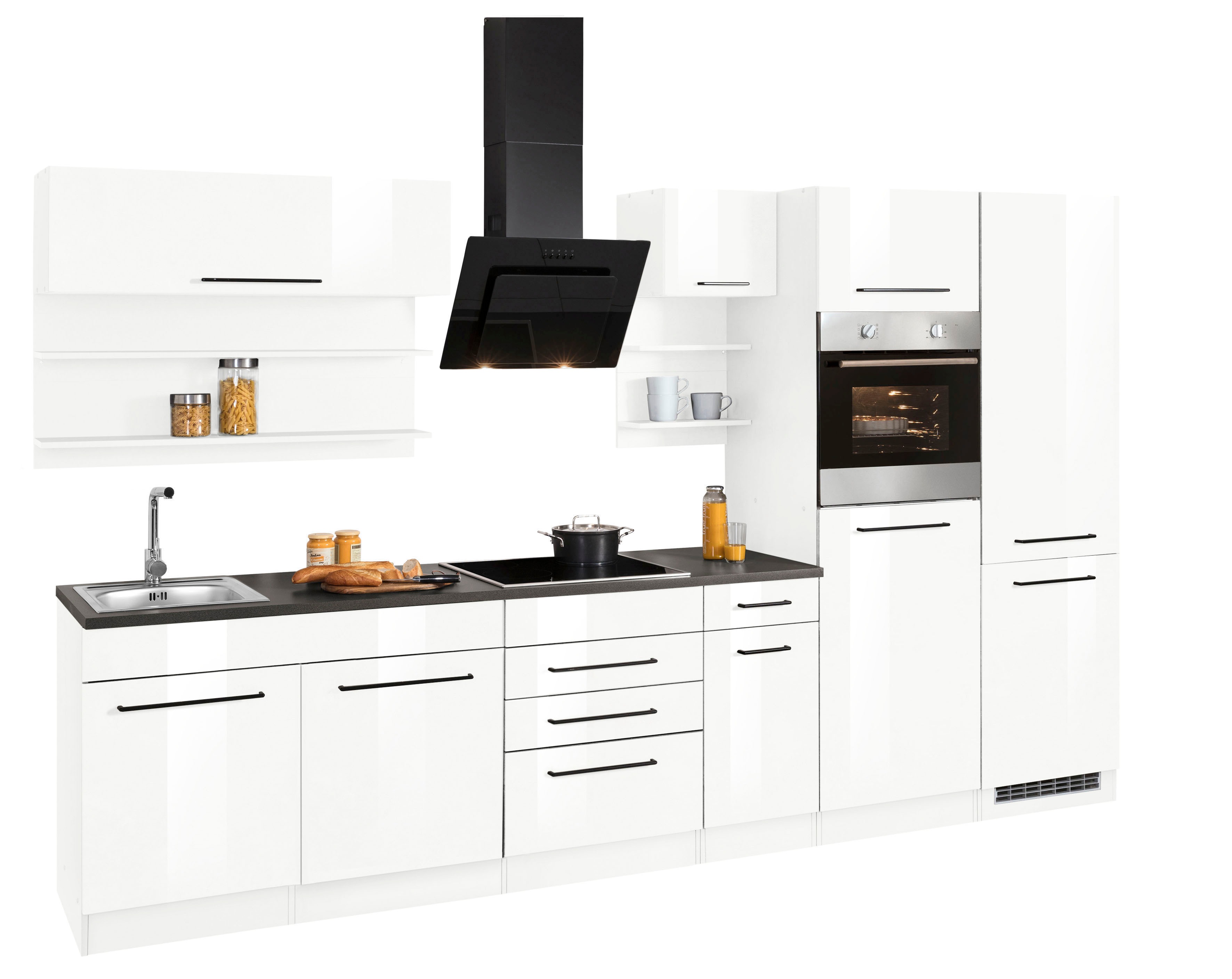 Thumbnail - KOCHSTATION "KS-Tulsa" ohne E-Geräte, Breite 330 cm, schwarze Metallgriffe, MDF Fronten