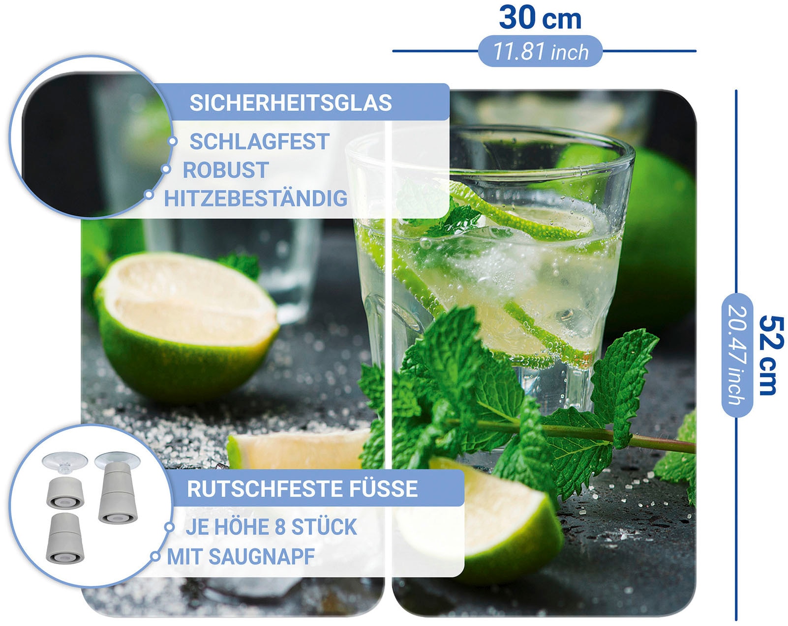 WENKO Herd-Abdeckplatte »Universal Modell Mojito«, (Set, 2 tlg.), Herdabdeckung für alle Herdarten, kratzfest, mit rutschfesten Füßen