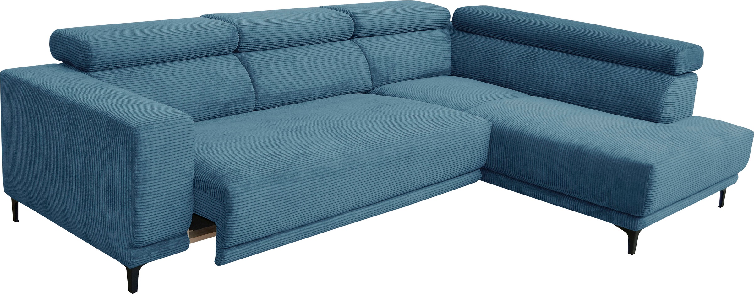 Ecksofa ALINA "Hikari", blau (azurblau gct 46), B:302cm H:102cm T:210cm, Cord GCT (92% Polyester, 8% Nylon), Sofas, Ecksofa, wahlweise mit Sitzvorzug, in modernem Cordstoff, Breite 302 cm 6