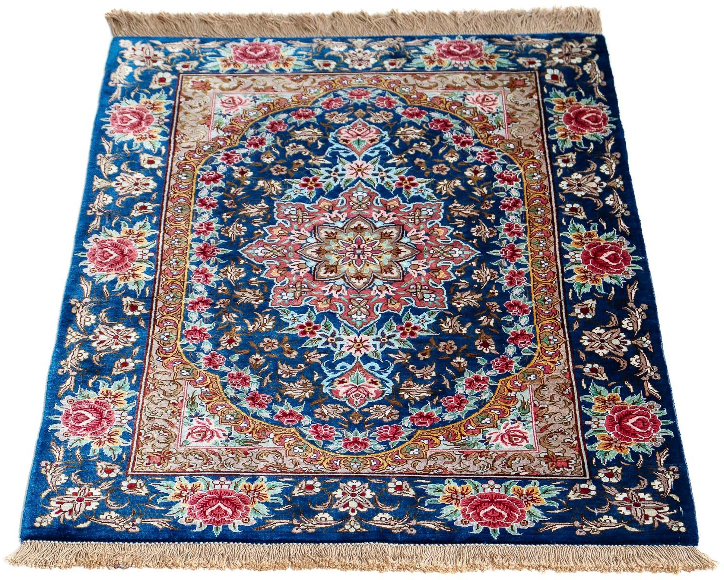 morgenland Orientteppich "Perser - Ghom - 80 x 55 cm - dunkelblau", rechteckig, 10 mm Höhe, Wohnzimmer, Handgeknüpft, Ei