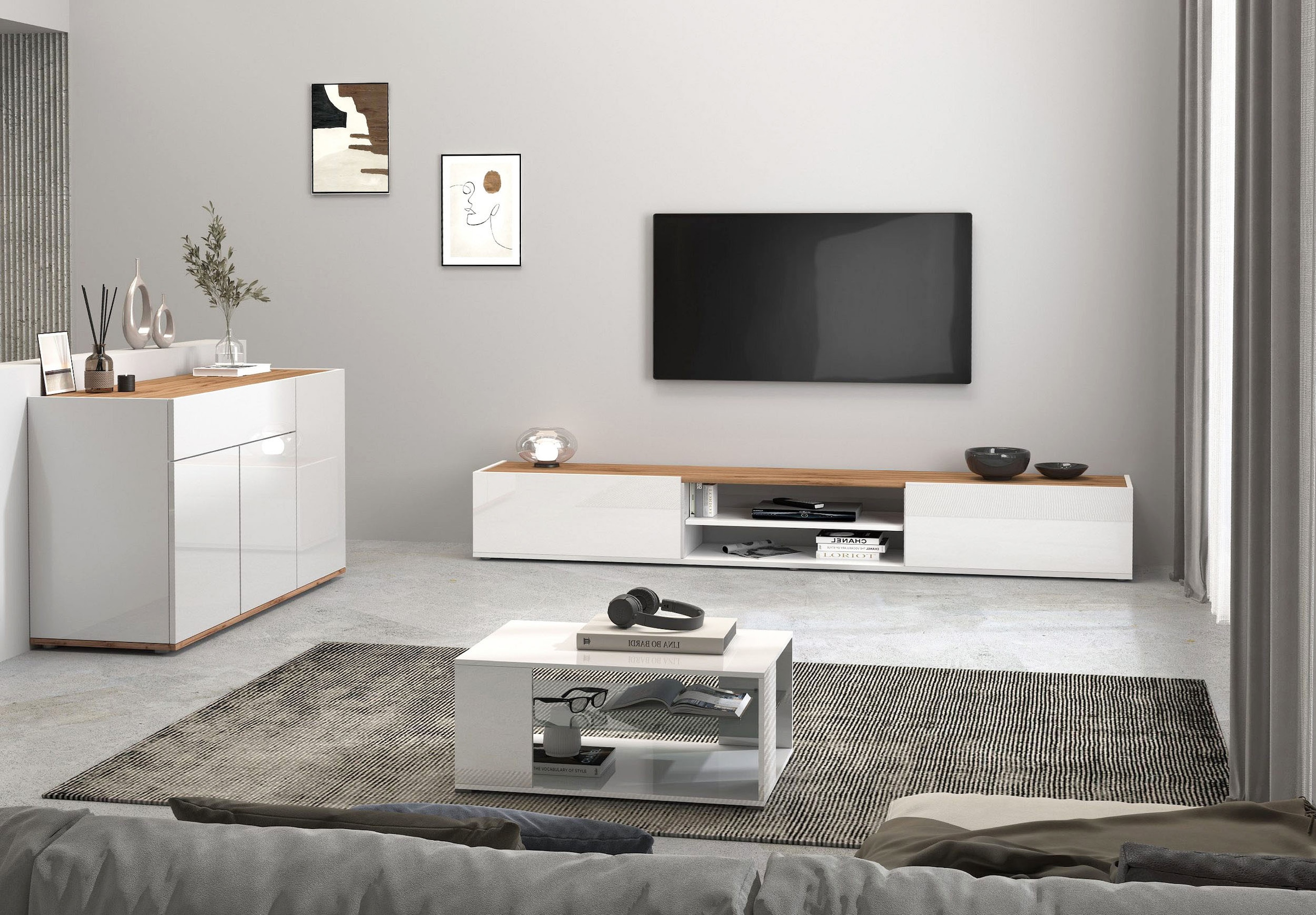 INOSIGN Sideboard »Garda, Kommode, Schrank, Kredenz«, 3 Türen, 1 Schublade, grifflos Breite 120,1 cm