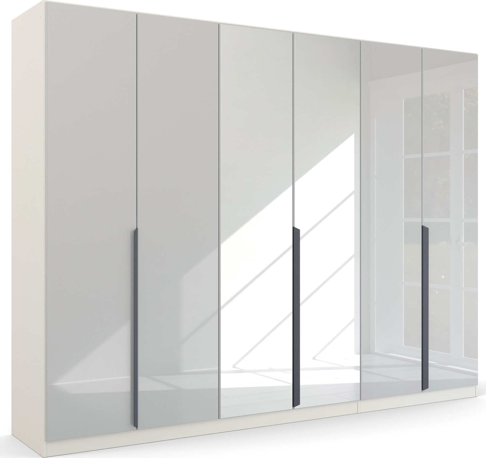 rauch Drehtürenschrank "Kleiderschrank Schrank Garderobe Ankleide MODERN BY QUADRA SPIN" Breiten: 181/226/271 cm, Höhe 210 cm, mit Spiegel und hochwertiger Glasfront, Stangengriff MADE IN GERMANY