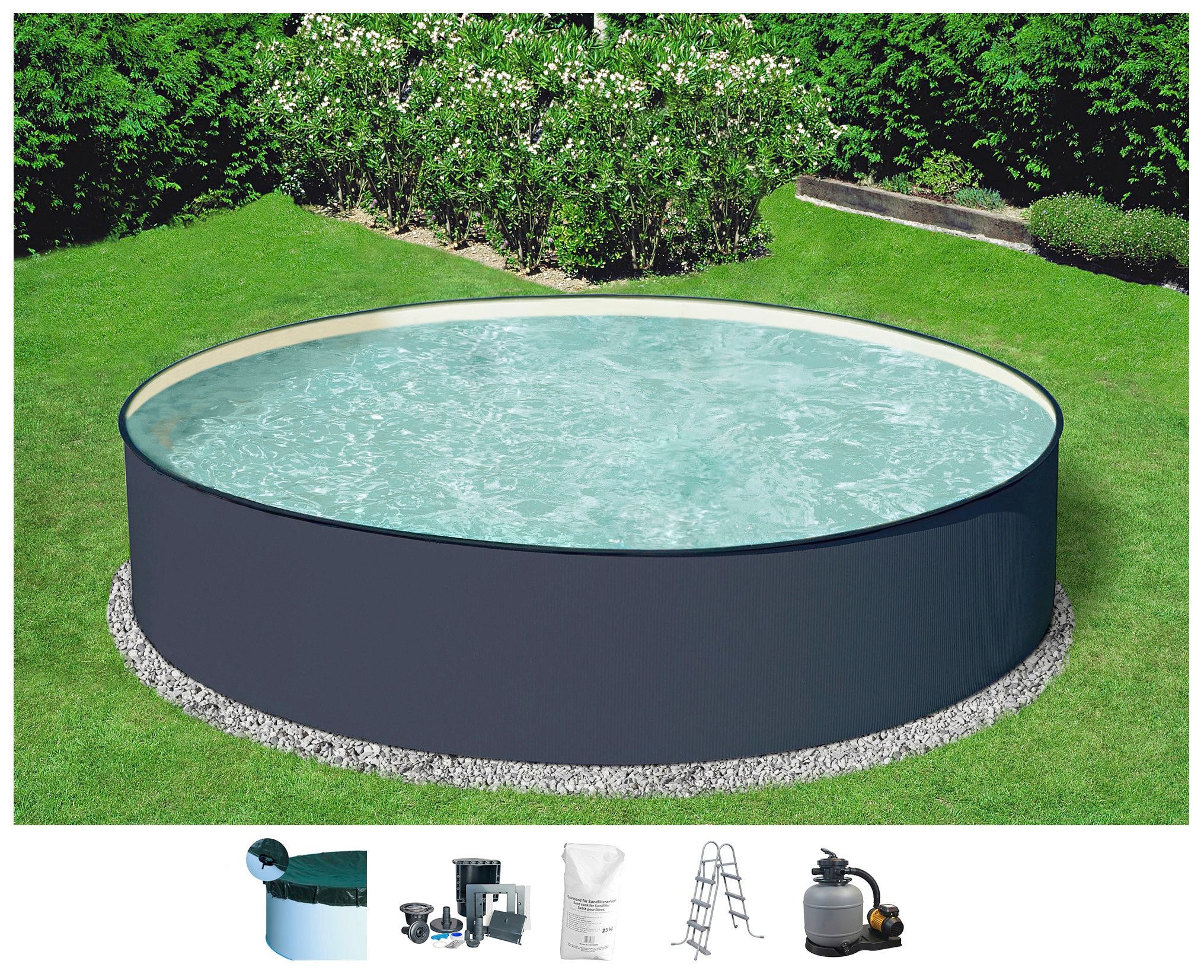 KONIFERA Rundpool "Gomera 3" moderne graue Optik mit sandfarbener Poolinnen günstig online kaufen