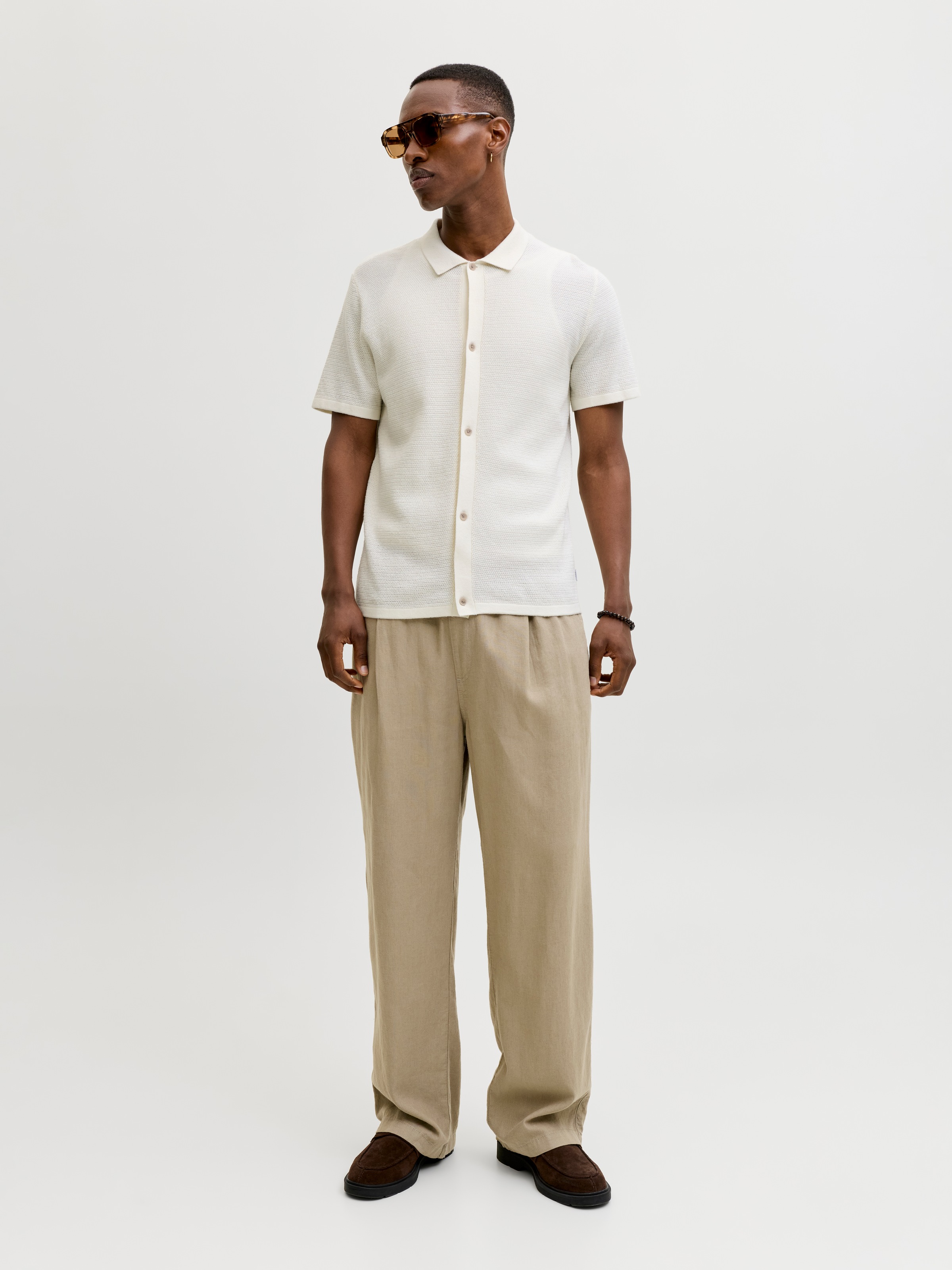 Jack & Jones George Short Sleeve Knit Shirt Cloud Dancer M Men 3