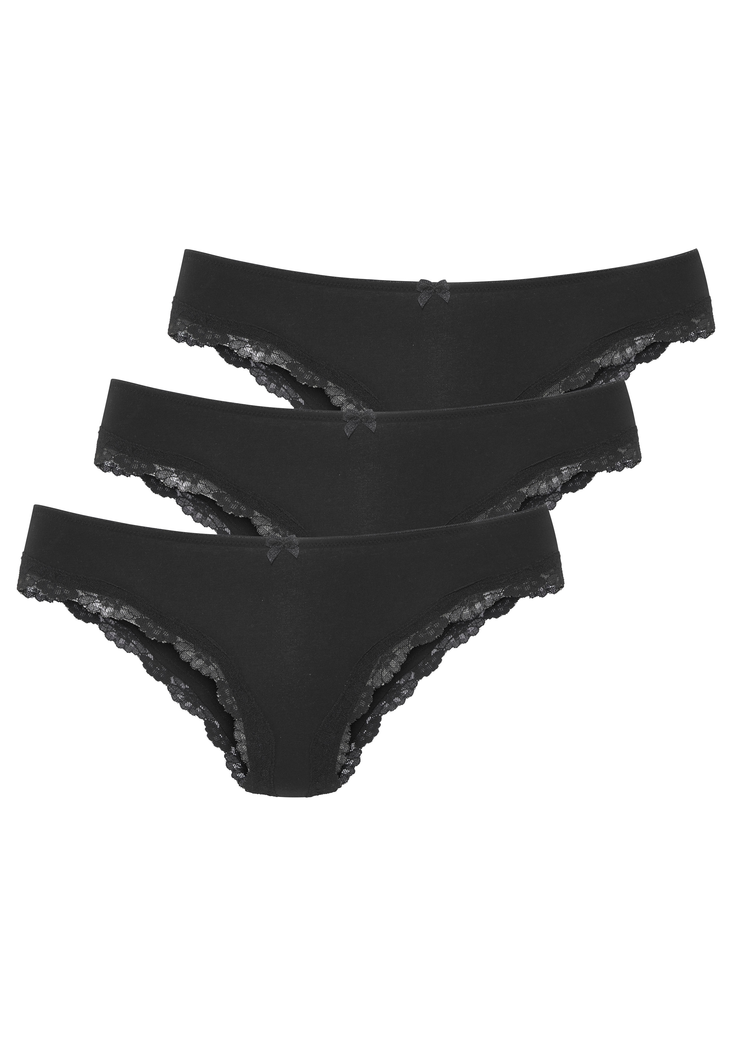 LASCANA Brasilslip 3er-Pack, aus elastischer Baumwolle mit zarter Spitze