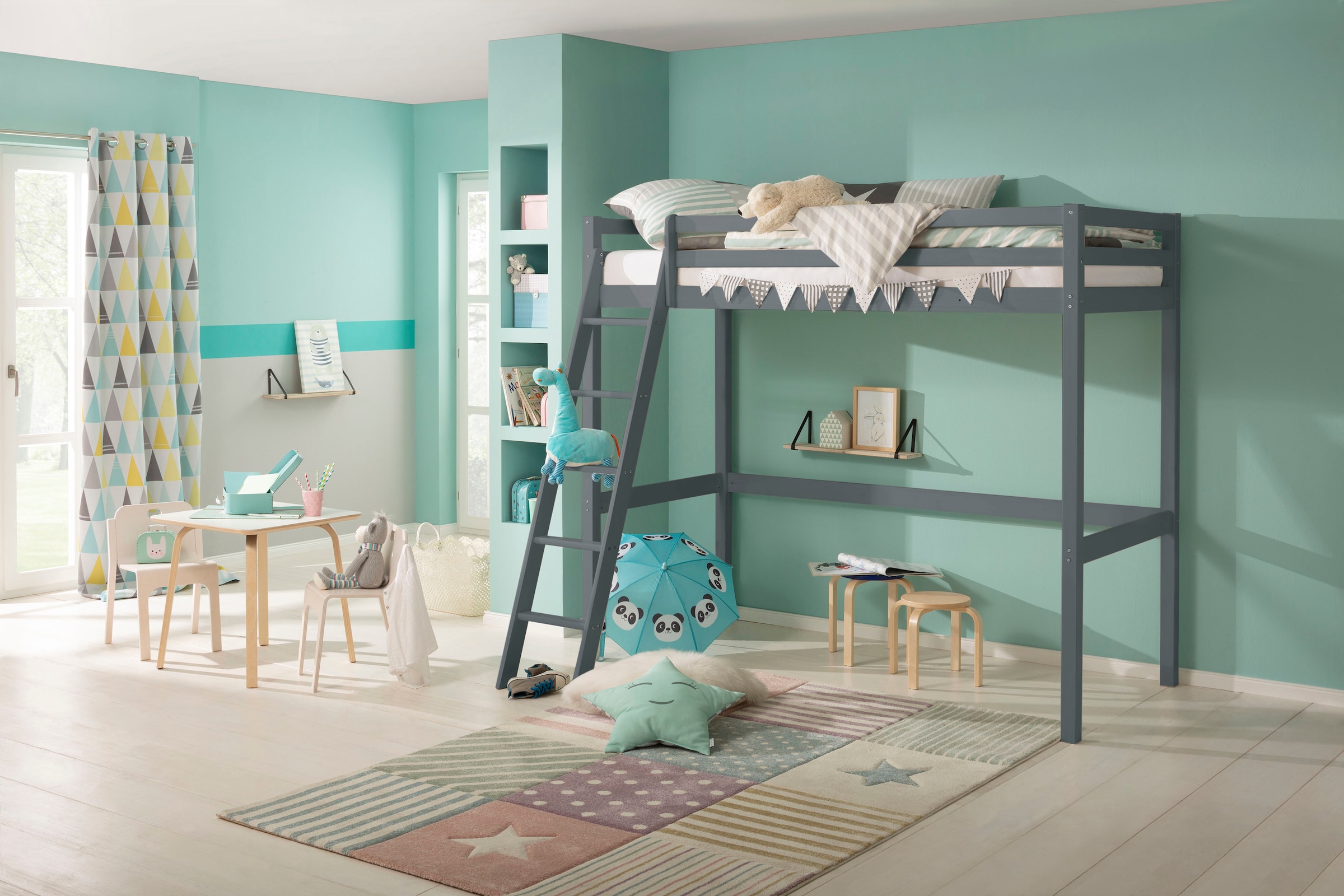 OTTO home Kinderbett "Alpi, Hochbett, Stellfläche unter dem Bett" Kiefernho günstig online kaufen