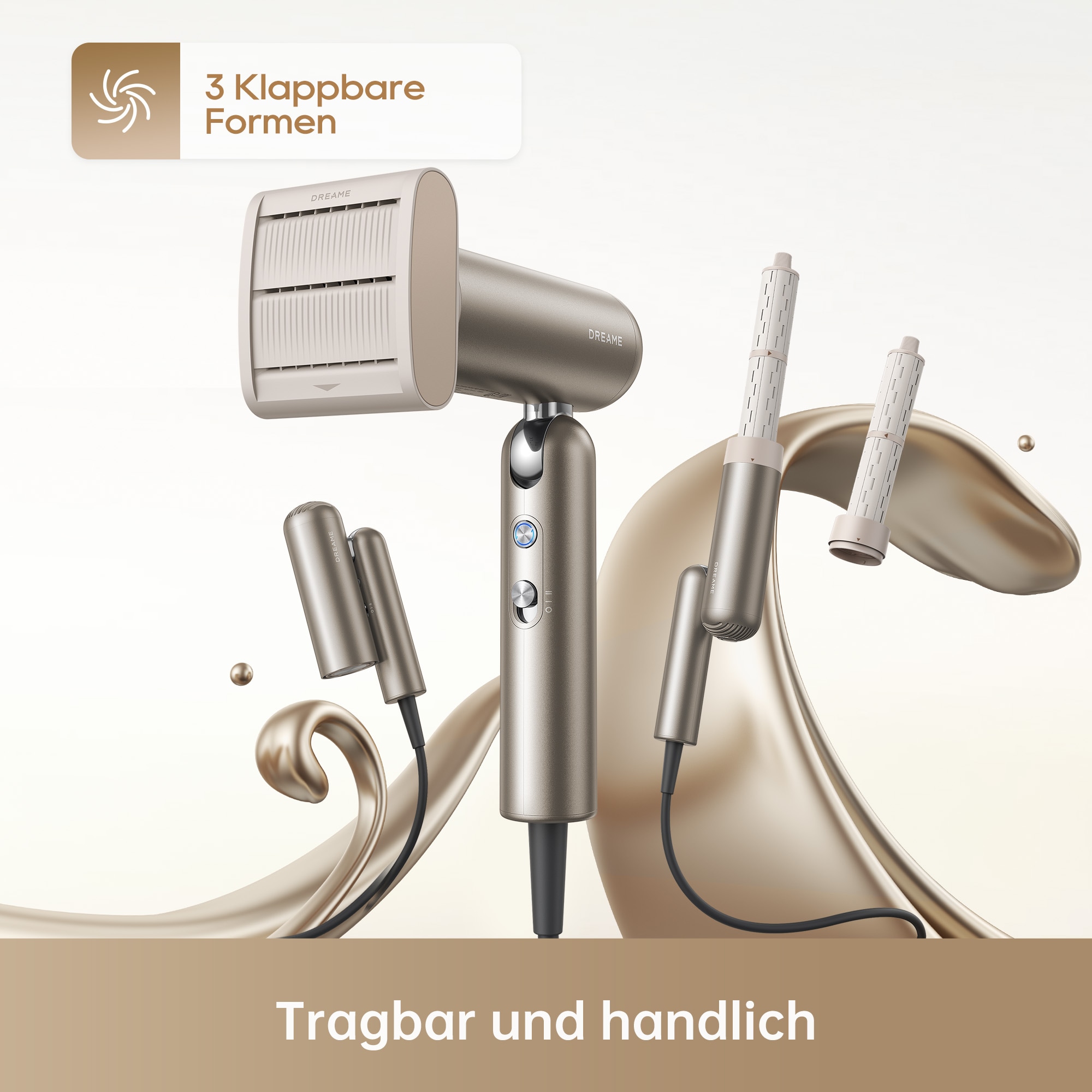 Dreame Haartrockner »Pocket Neo Hochgeschwindigkeits-Haartrockner«, 1300 W, 2 Aufsätze, Kompakt & klappbar, vielseitige Aufsätze, 110.000 U/min