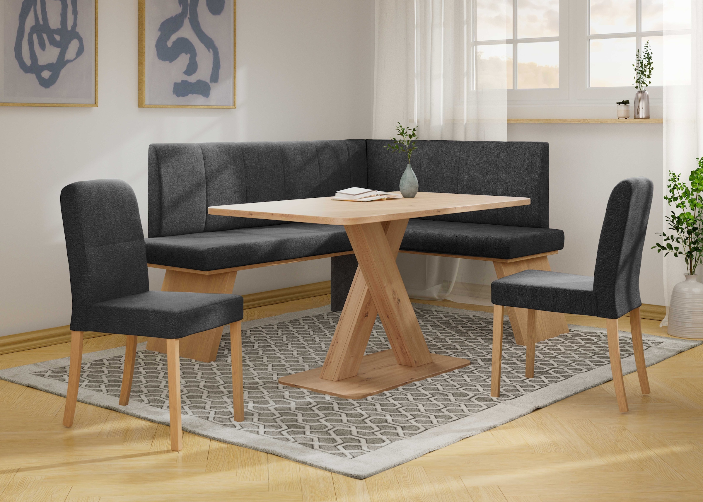 Home affaire Eckbankgruppe »Nina«, (Set, 4 tlg., 4er), Sitzgruppe Esszimmer Stühle Tisch und Bank bequem gepolstert