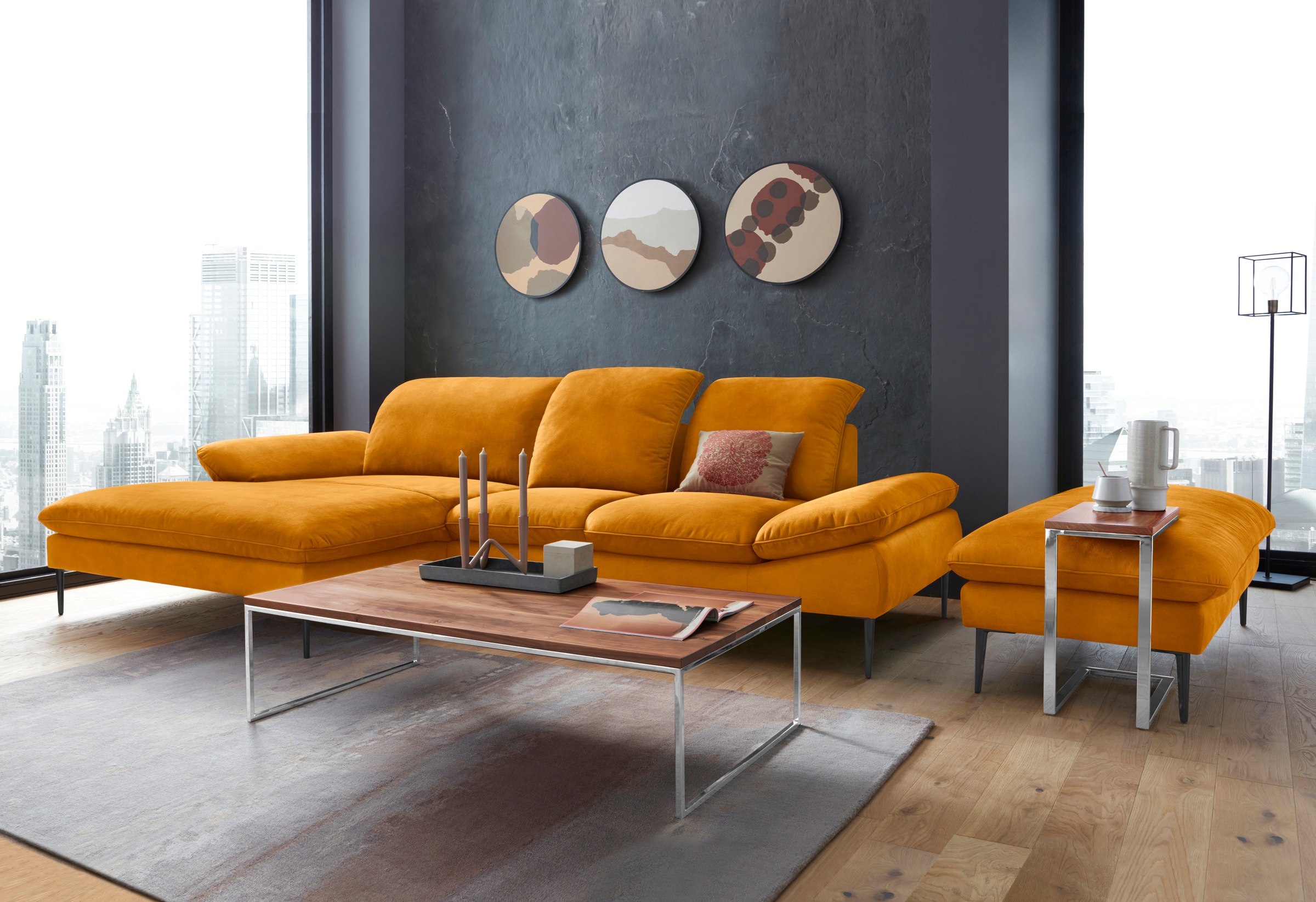 W.SCHILLIG Ecksofa »enjoy&MORE, Designsofa, elegant und bequem, L-Form«, Sitztiefenverstellung, Füße schwarz pulverbeschichtet, Breite 310 cm