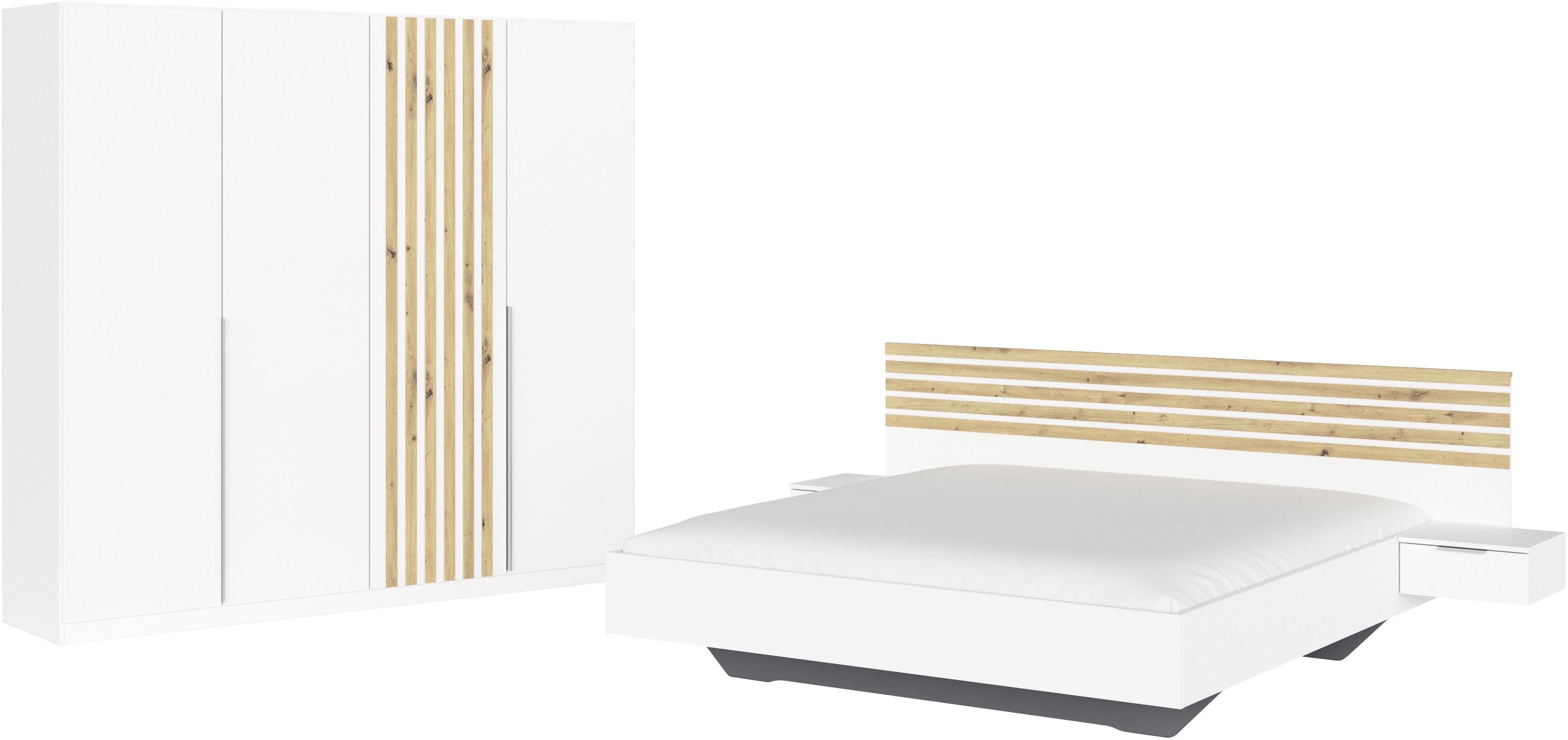 rauch "Komplettzimmer Komplett Set Schrank 226 cm Bett 160/180 cm LAMELLA" Set, 3 verschiedene Ausstattungen BASIC/CLASSIC/PREMIUM (inkl. SOFT-CLOSE), 4 tlg. tlg.