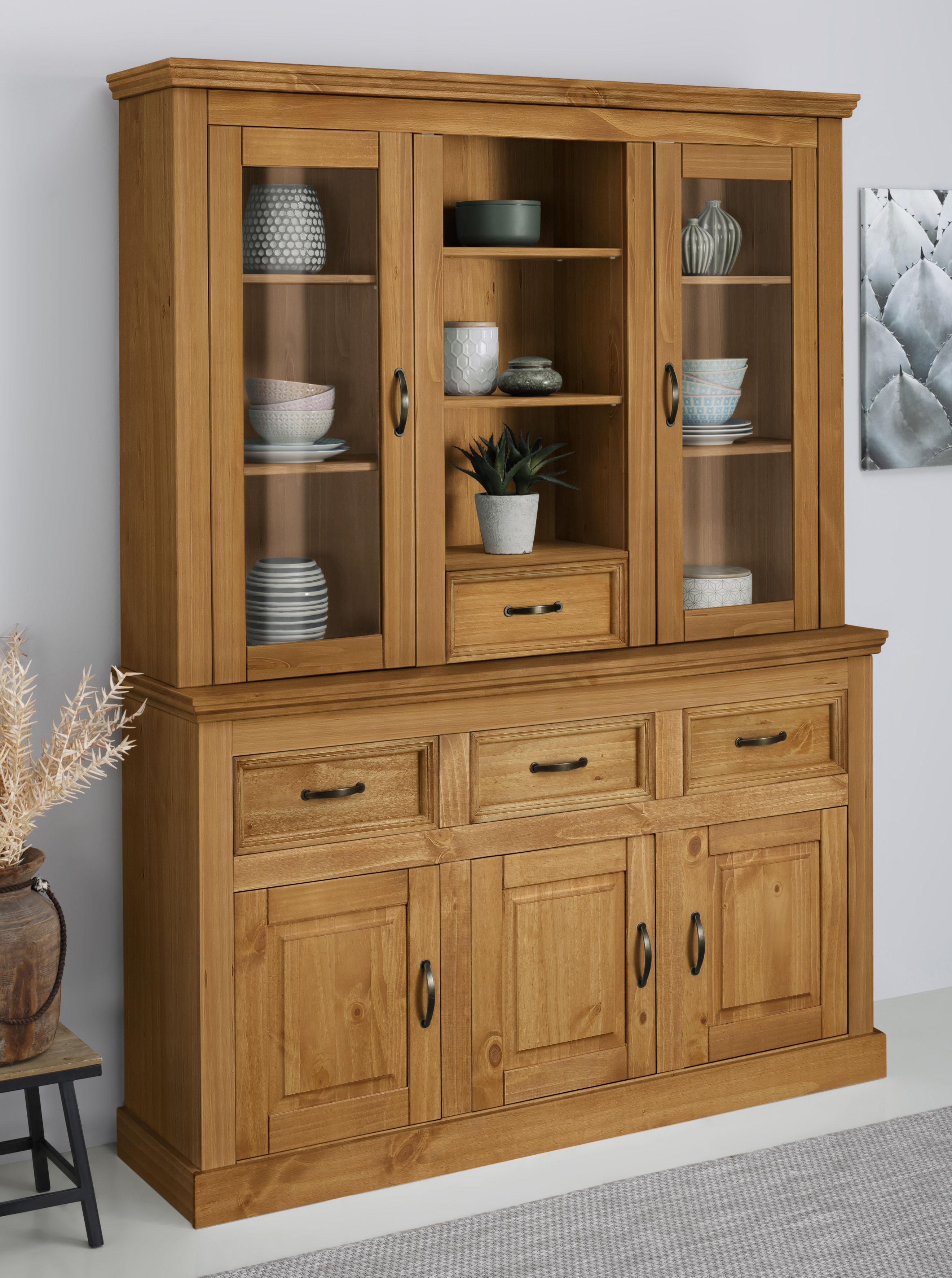 OTTO home Buffet "Selma" aus massivem Kiefernholz, mit Griffen aus antikisiertem Metall