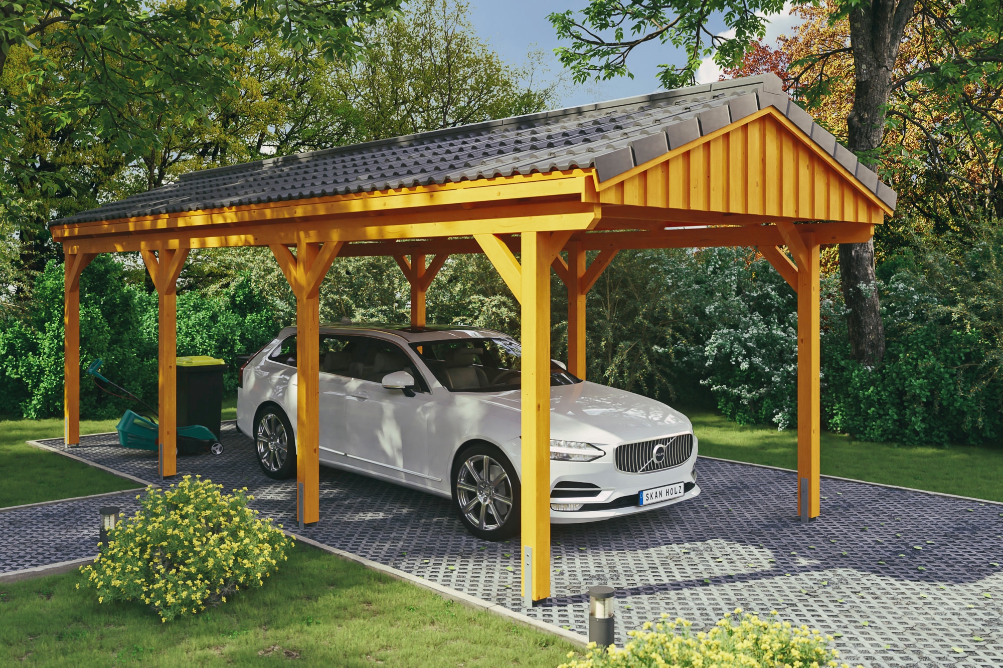 Skanholz Einzelcarport "Fichtelberg", Leimholz-Nordisches Fichtenholz, hellbraun, mit Dachlattung