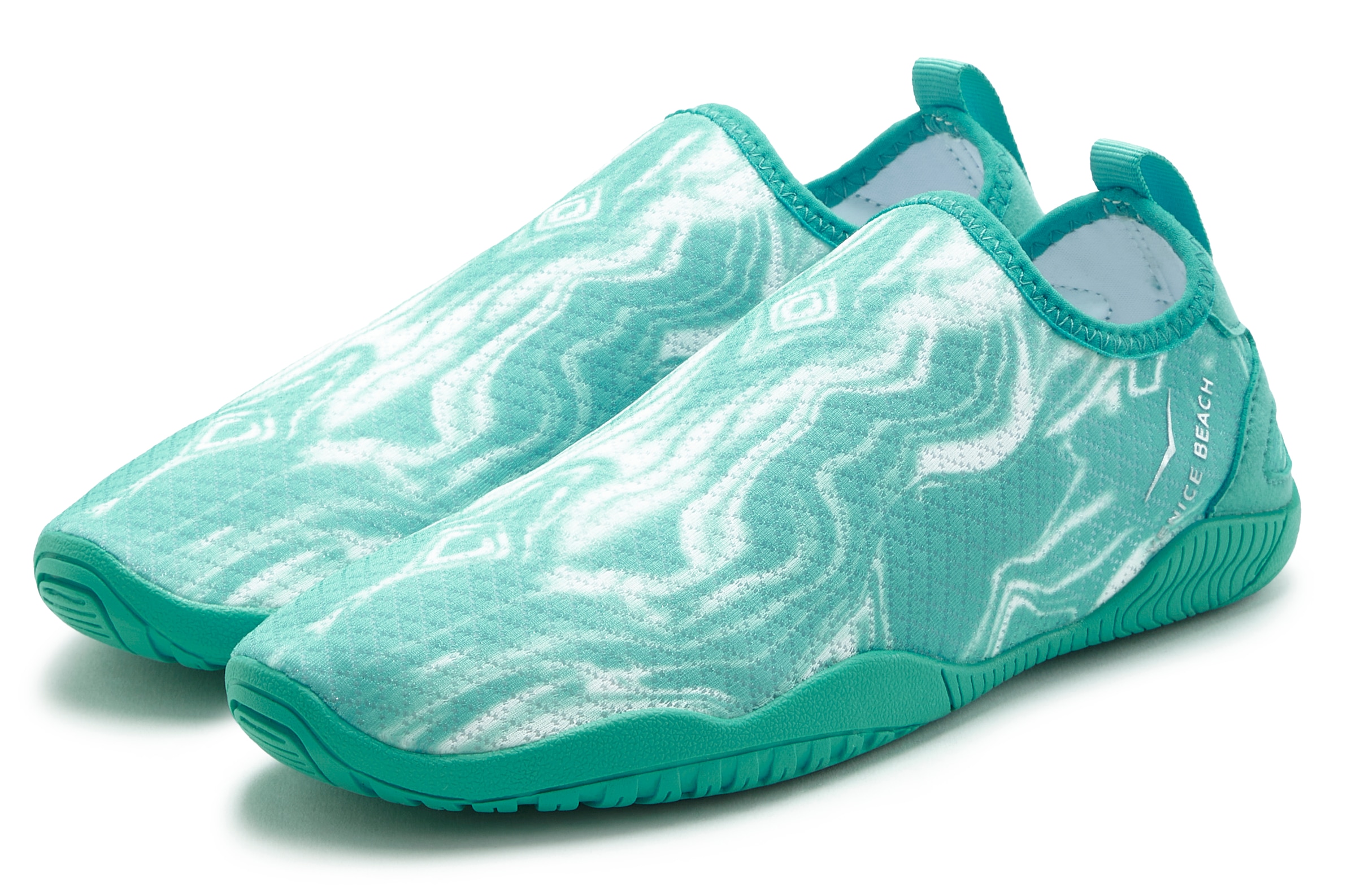 Aquaschuh VENICE BEACH "Badelatsche, Badeschuhe, Slipper, Wasserschuh", Damen, Gr. 41, blau (türkis, weiß), Obermaterial: 100% Textilmaterial. Decksohle: 100% Textilmaterial. Futter: 100% Textilmaterial. Laufsohle: 100% Synthetik, mehrfarbig, Schuhe, schn