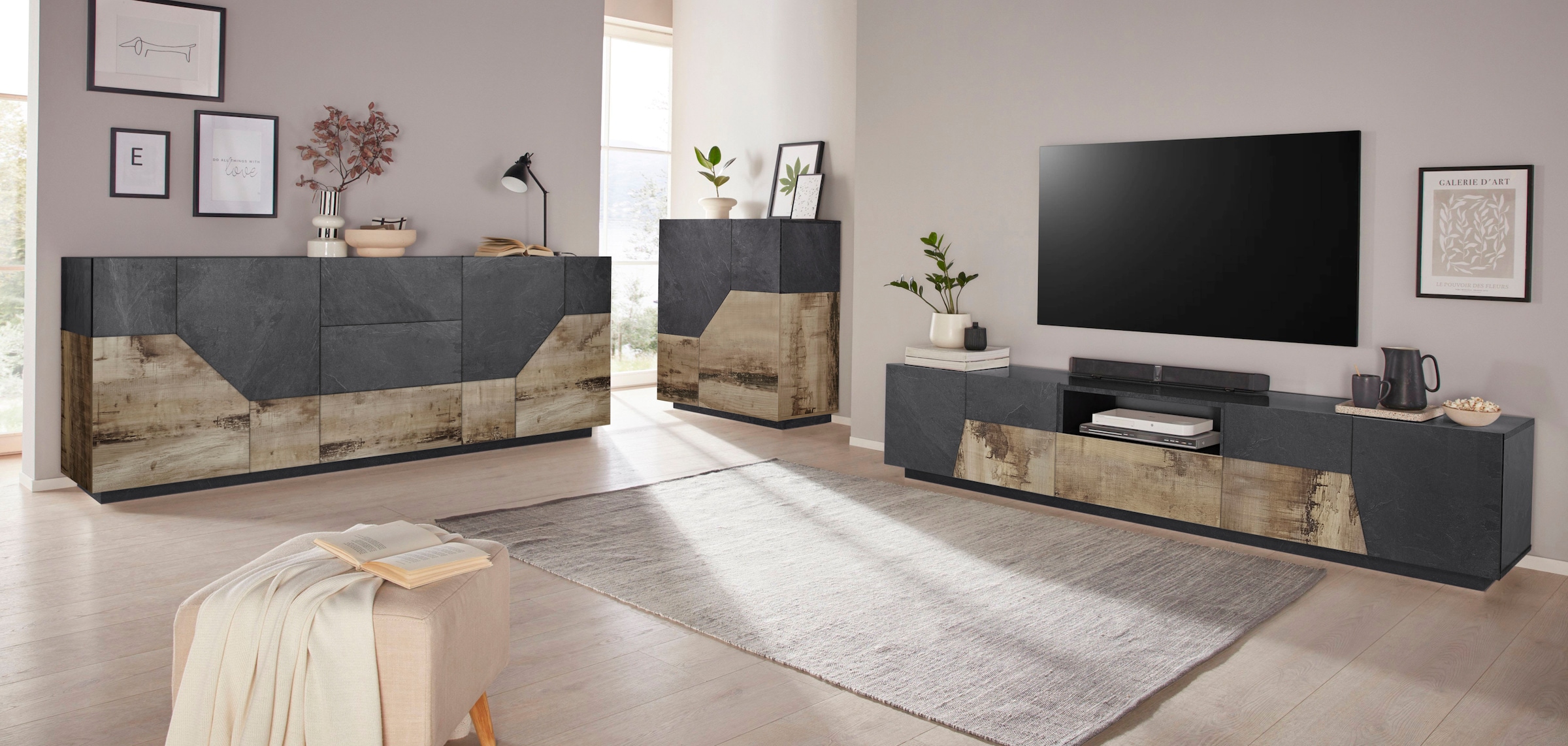 INOSIGN Sideboard »ALIEN-Kommode, Schrank, Anrichte mit 4 Türen und 3 Schubkästen«, Sideboard Breite ca. 200 cm "100 % Made in Italy"
