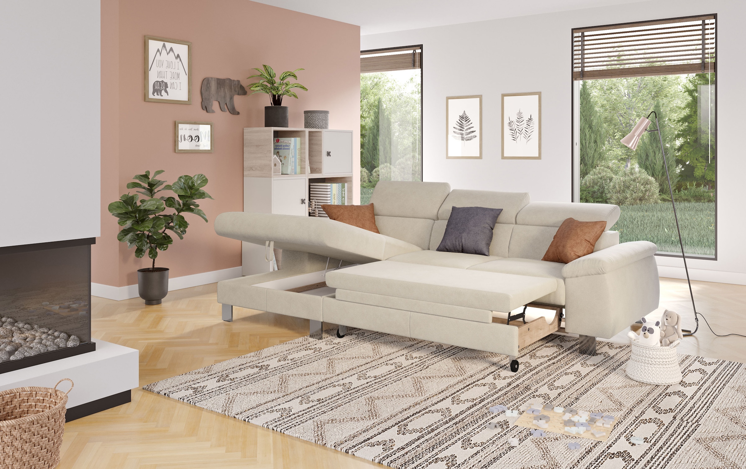 COTTA Ecksofa Komaris, Ecksofa, wahlweise mit RGB-LED-Beleuchtung und Bettfunktion/Bettkasten