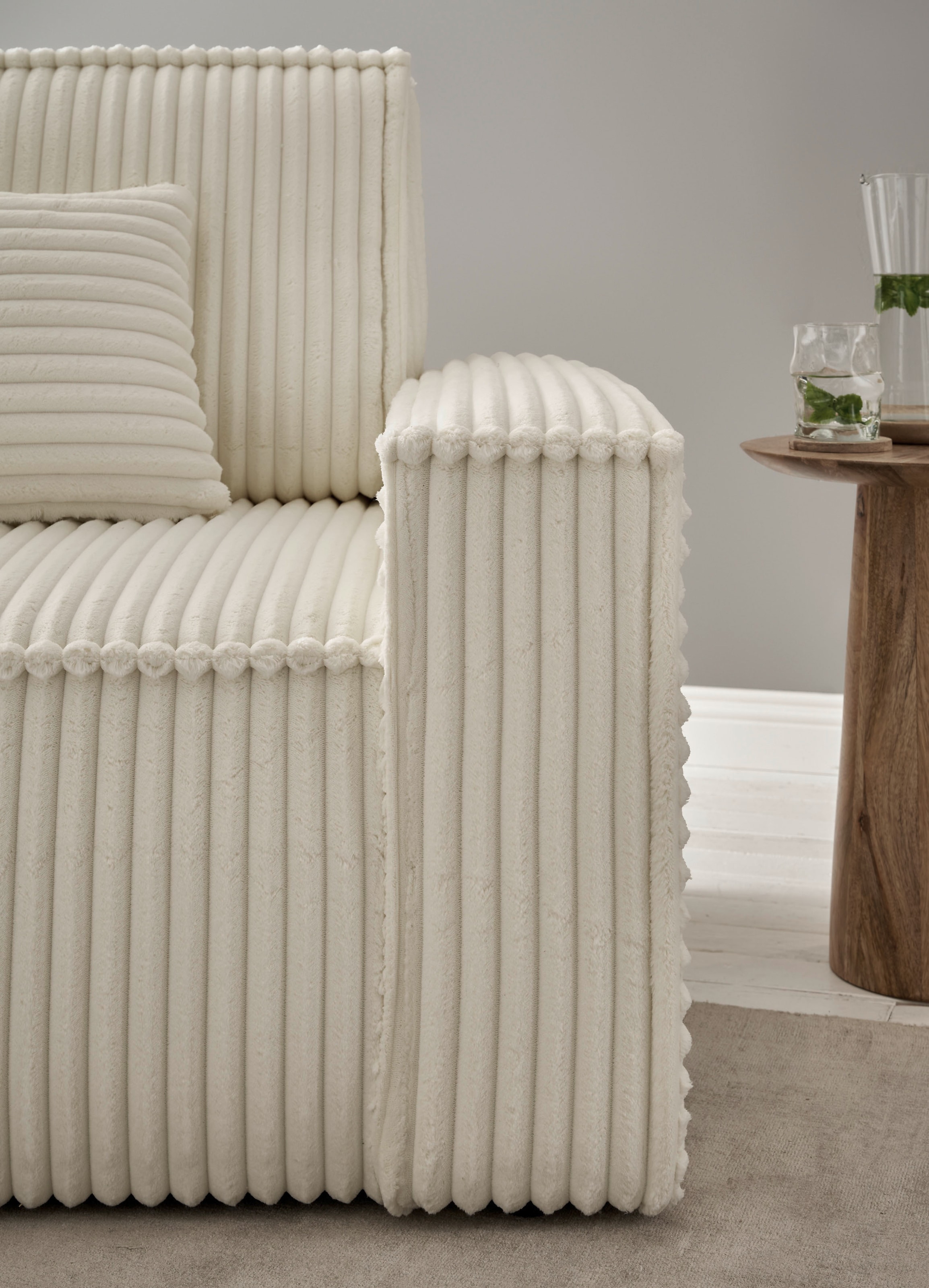 andas Wohnlandschaft »FINNLEY U-Form XXL 329 cm, Schlafsofa, Schlaffunktion m. Bettkasten«, (194/139 cm), Bouclé, Struktur und Cord
