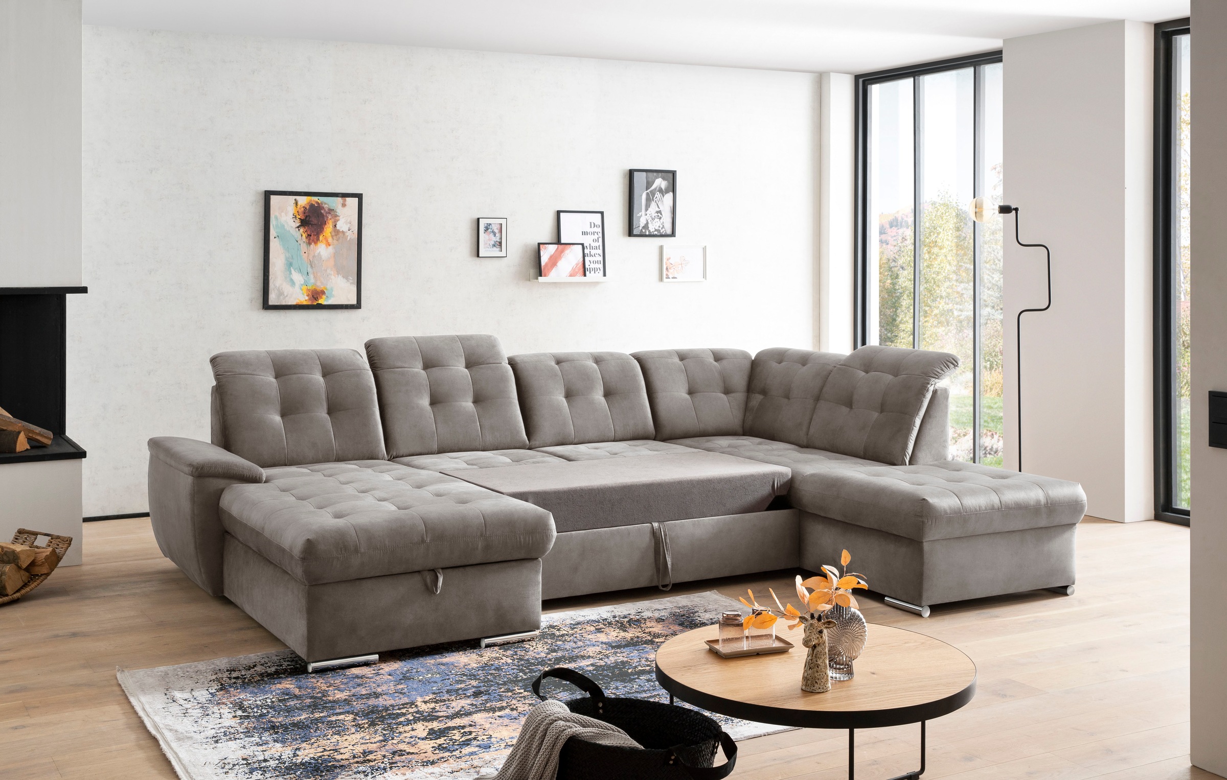 exxpo - sofa fashion Wohnlandschaft »Durango, aufwendige Sitz- und Rückenverarbeitung, bequem, U-Form«, inkl. Kopfteilverstellung, wahlweise mit Bettfunktion und Bettkasten