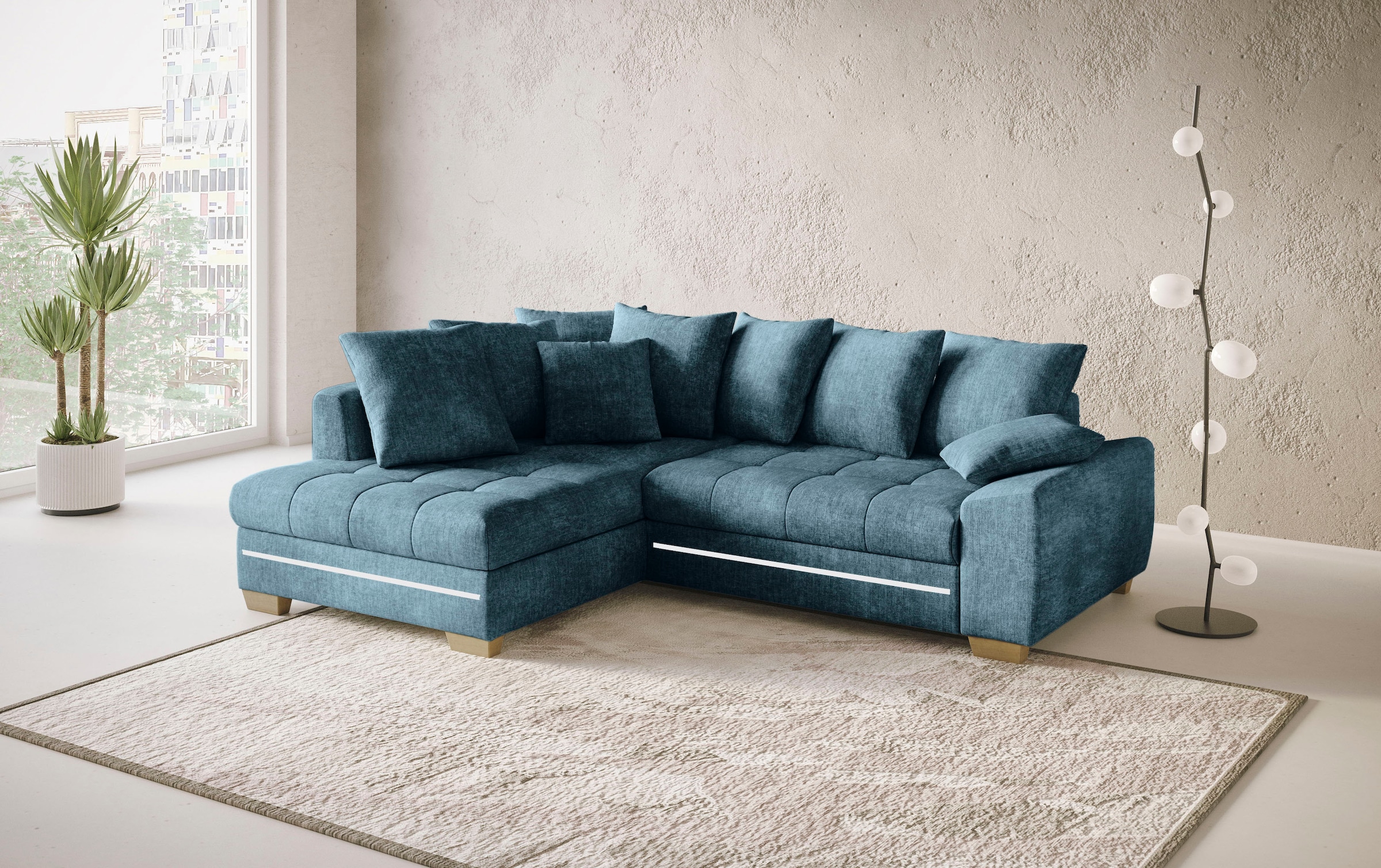 Mr. Couch Ecksofa »Nikita II, L-Form«, mit RGB-LED Beleuchtung, wahlweise mit Bett, Bettkasten, Kaltschaum
