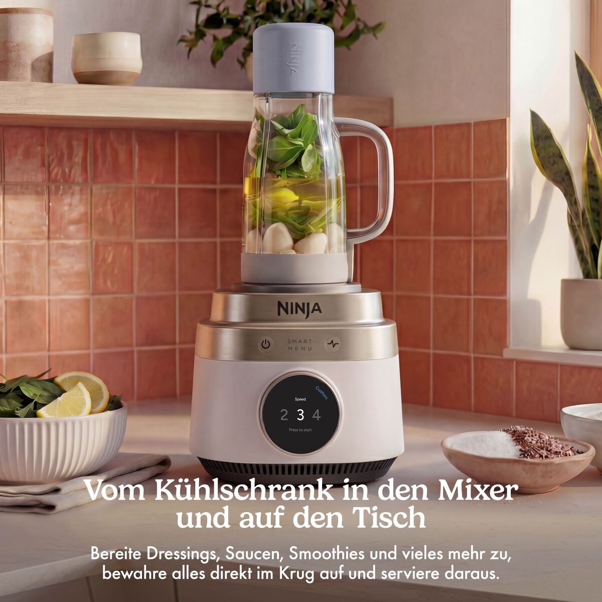 NINJA Standmixer »LB401EUWH1 Ninja CrushBOSS 3-in-1-Küchensystem« 1200 W mit Food Processor und Becher – Weiß & Champagne