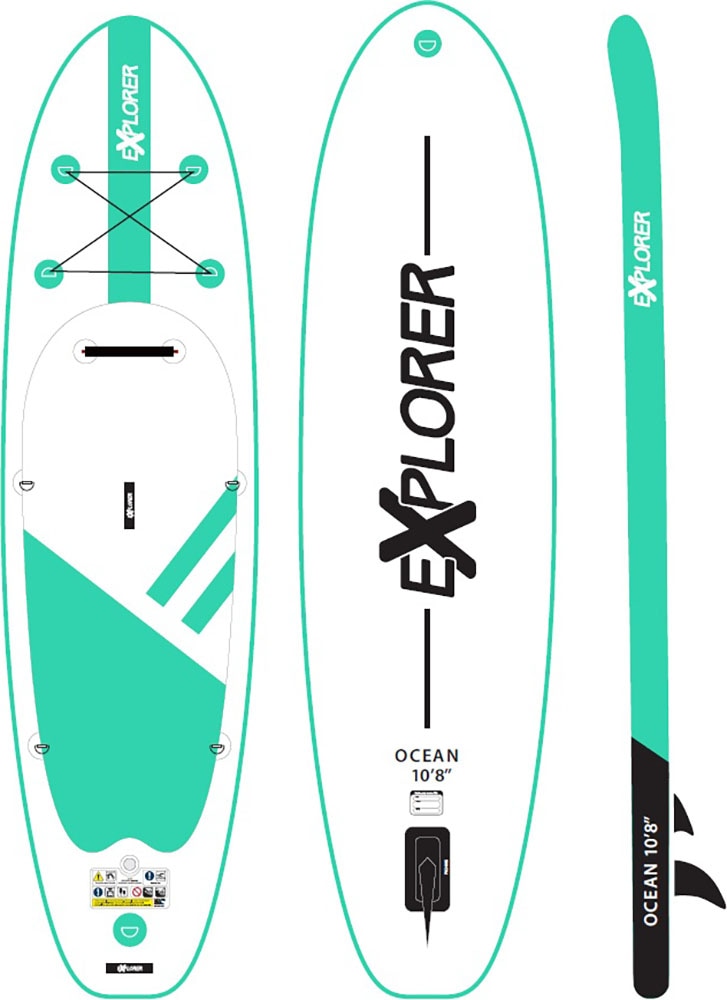 EXPLORER SUP-Board »Ocean 10‘8“ Aufblasbares Stand Up Paddle Set (325x84x15cm)«, (Set, 8 tlg., incl. Zubehör, Kajaksitz, Fußschlaufe)