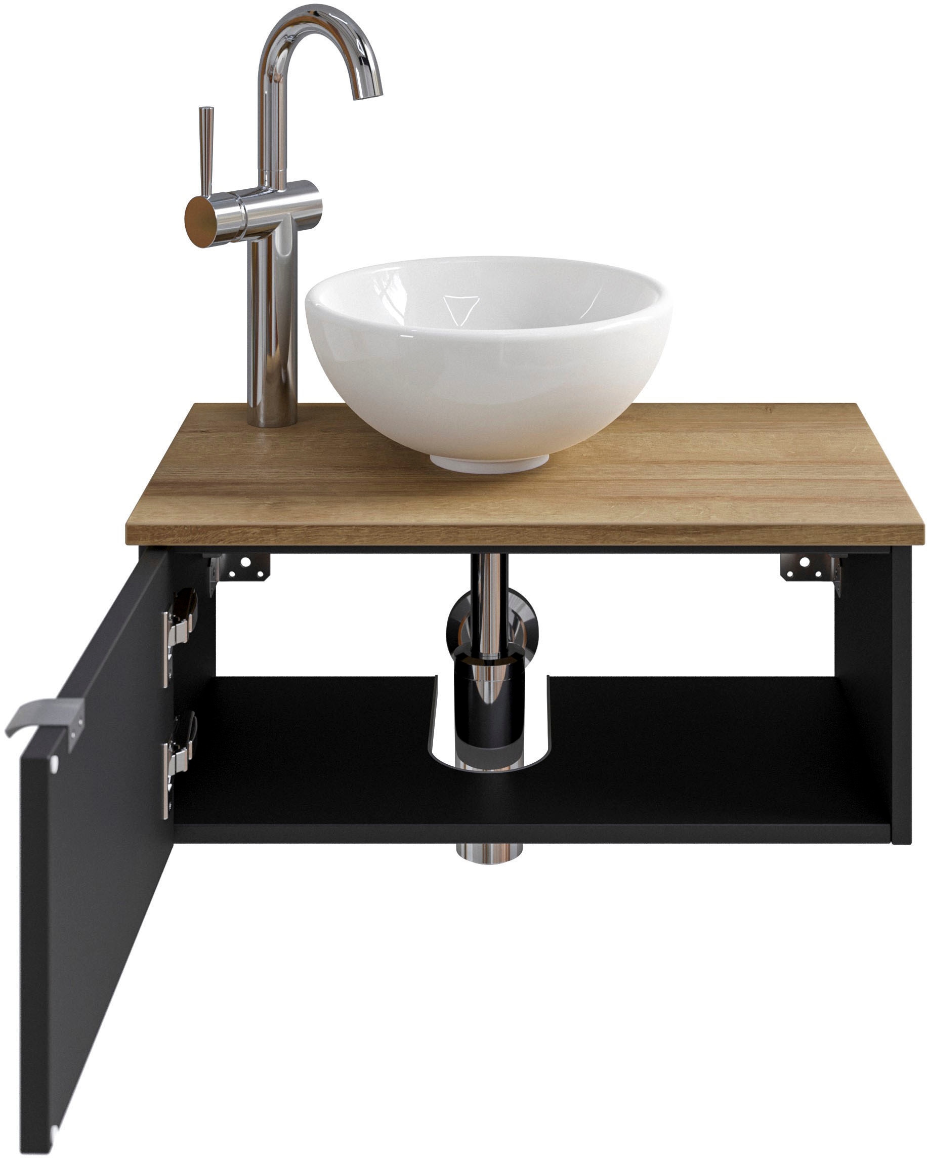 Saphir Waschtisch »Serie 6915 Waschschale mit Unterschrank für Gästebad, Gäste WC«, 61 cm breit, 1 Tür, offenes Fach, kleine Bäder, ohne Armatur
