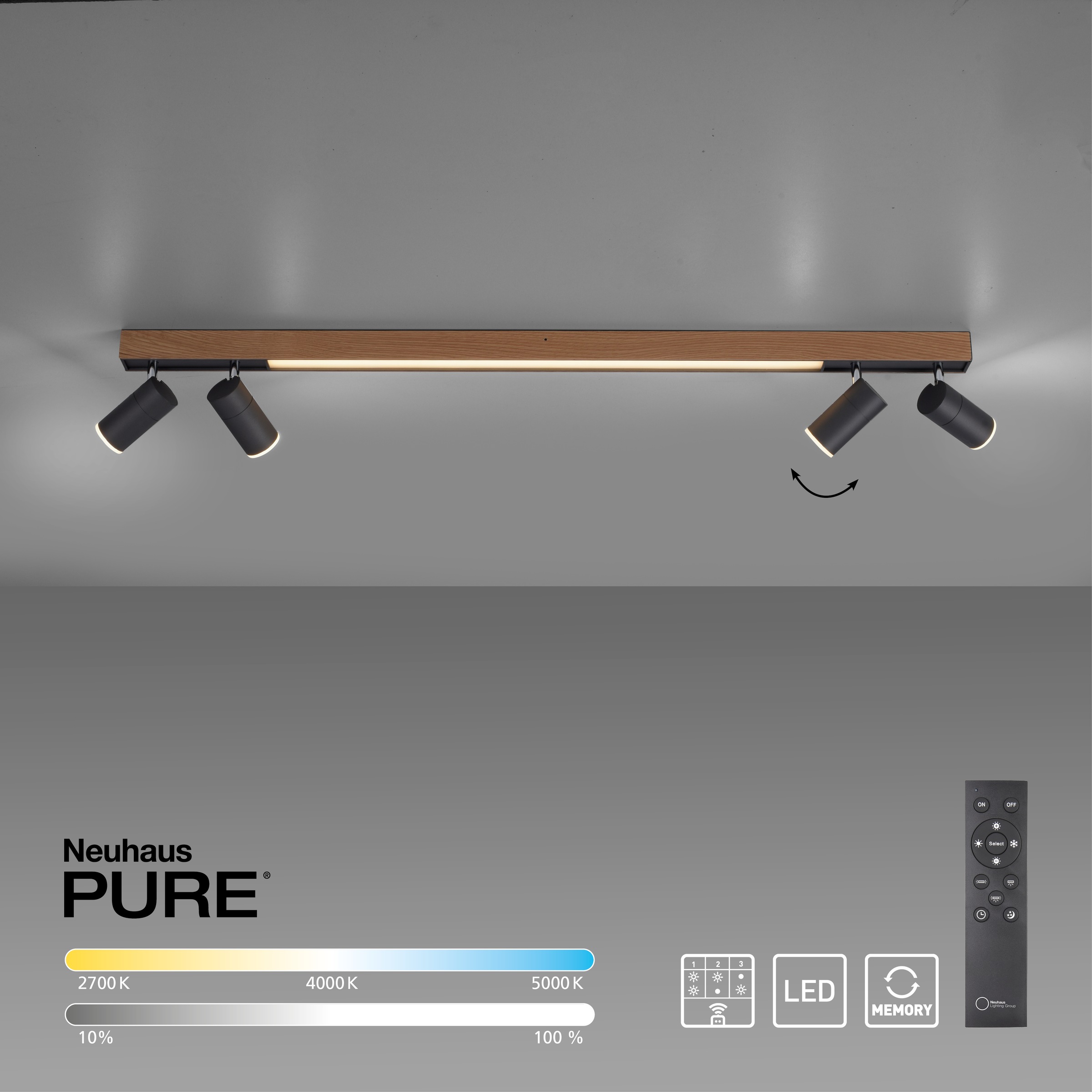 Neuhaus PURE LED Deckenleuchte »PURE Lines Spot« LED-Board 1 Stk. warmweiß - kaltweiß Spots dreh- und schwenkbar, CCT, dimmbar