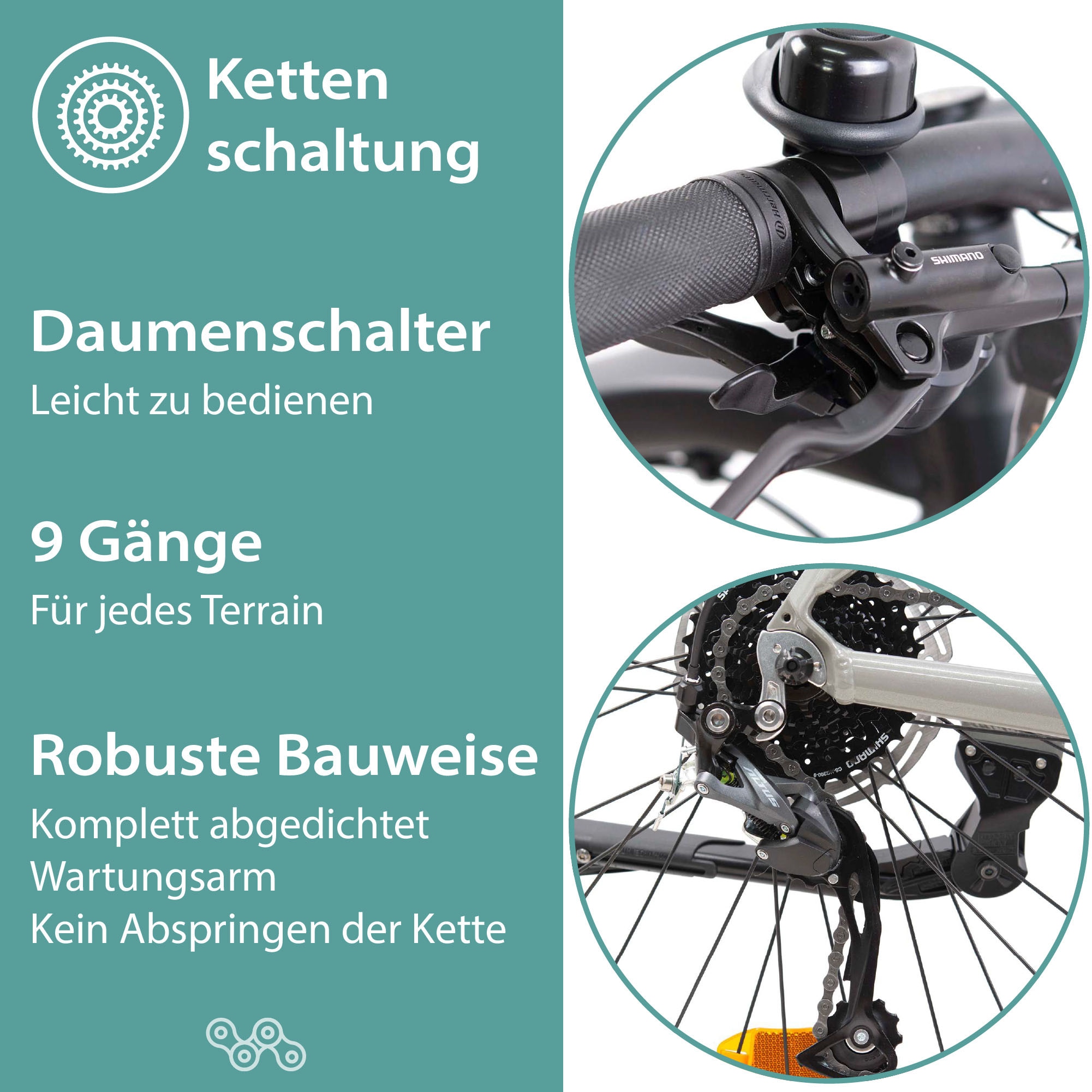 Tretwerk E-Bike »Commander«, 9 Gang, Shimano, Altus M2000, Mittelmotor 250 W, Pedelec, Elektrofahrrad für Damen u. Herren, MTB