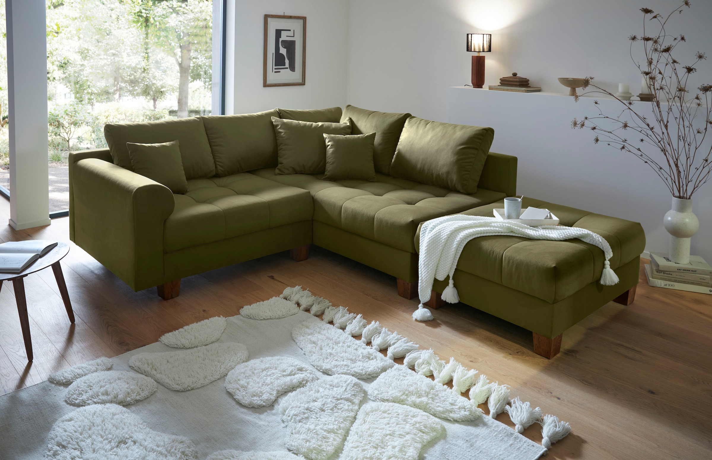 Home affaire Ecksofa "Rice L-Form, B: 216 cm", (Set, mit Hocker), Set: Sofa günstig online kaufen