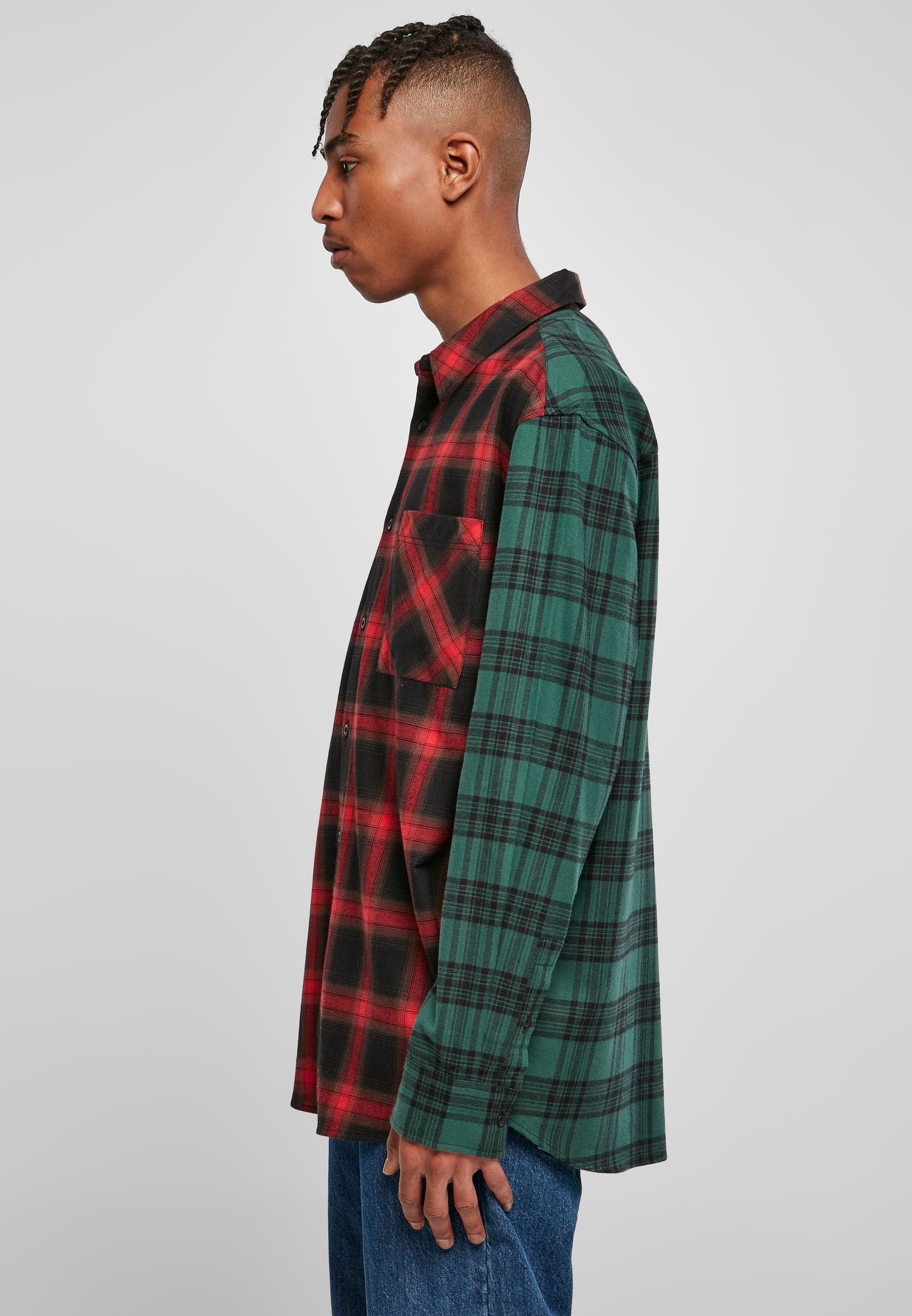 URBAN CLASSICS Langarm-Poloshirt »Urban Classics Herren Oversized Mix Check Shirt«, (1 tlg.)