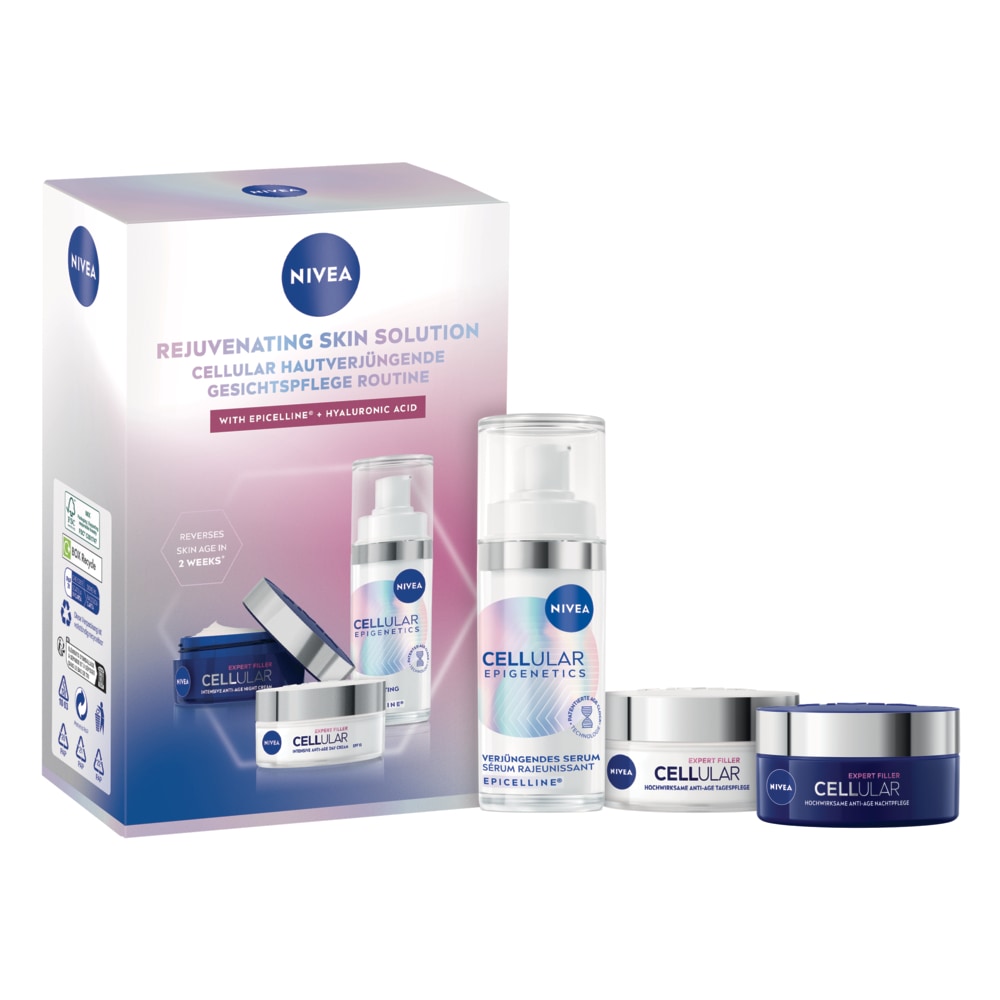 NIVEA Damen Gesichtspflege-Set "NIVEA CELLULAR Hautverjüngende Gesichtspflege Routine Set", 402mlweiß, Hautpflegemittel