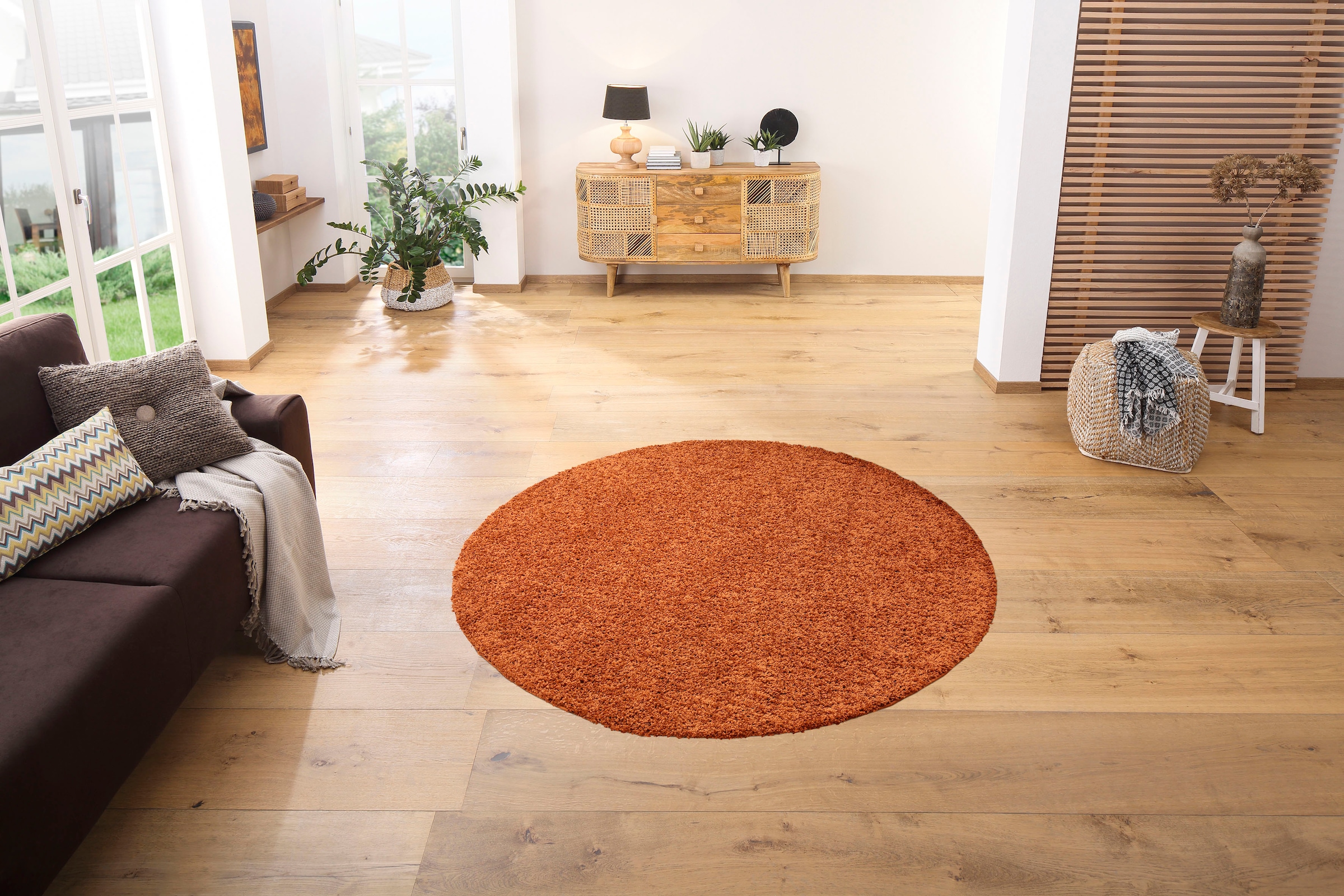 my home Teppich »Viva Teppich rund«, rund, 45 mm Höhe, Uni-Farben, einfarbig, besonders weich und kuschelig