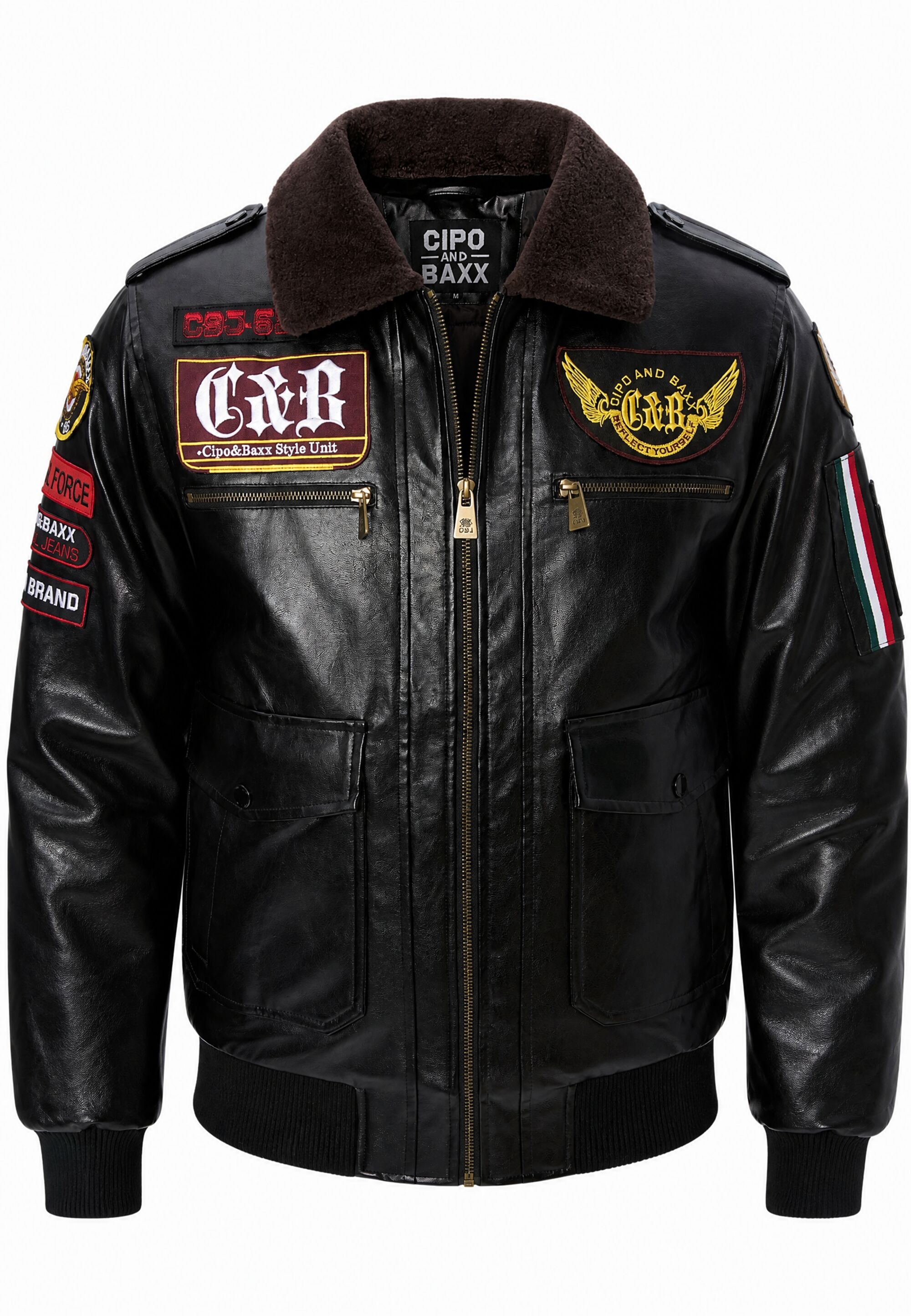 Cipo & Baxx Winterjacke »Winterjacke CM235« mit Kapuze Bomberjacke mit Kunstfellkragen & Patches
