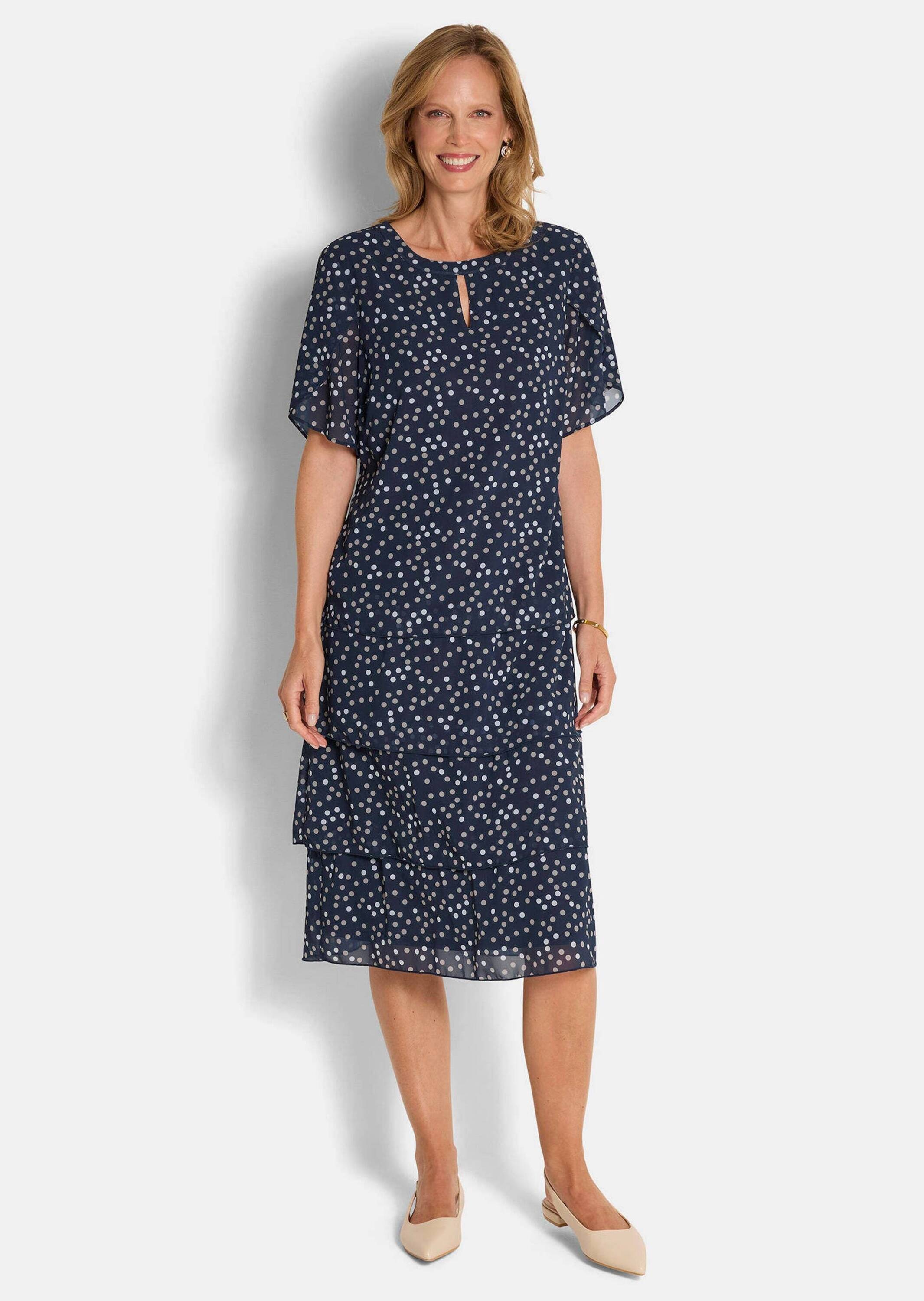 GOLDNER Sommerkleid »Sommerkleid mit Tupfen-Muster« Ohne Taschen Schlitz am Ausschnitt